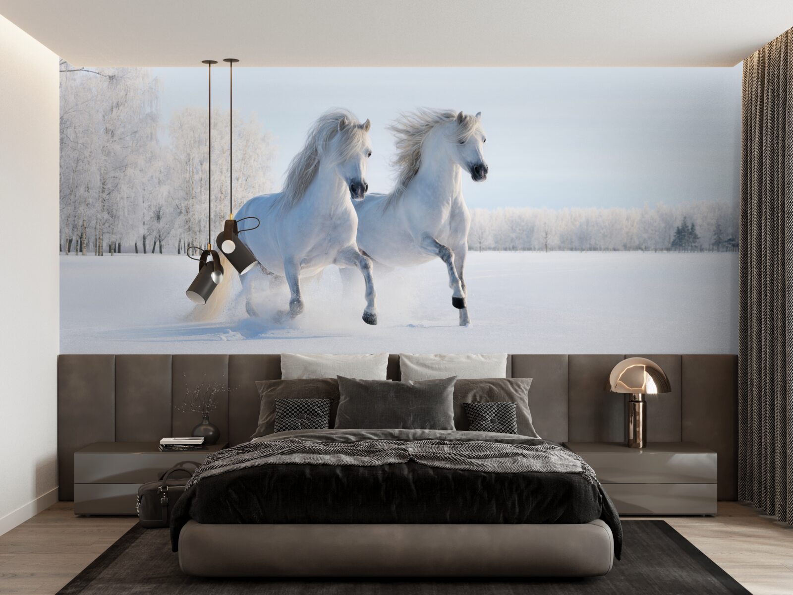 Fototapeta dva kone cválajú v snehu