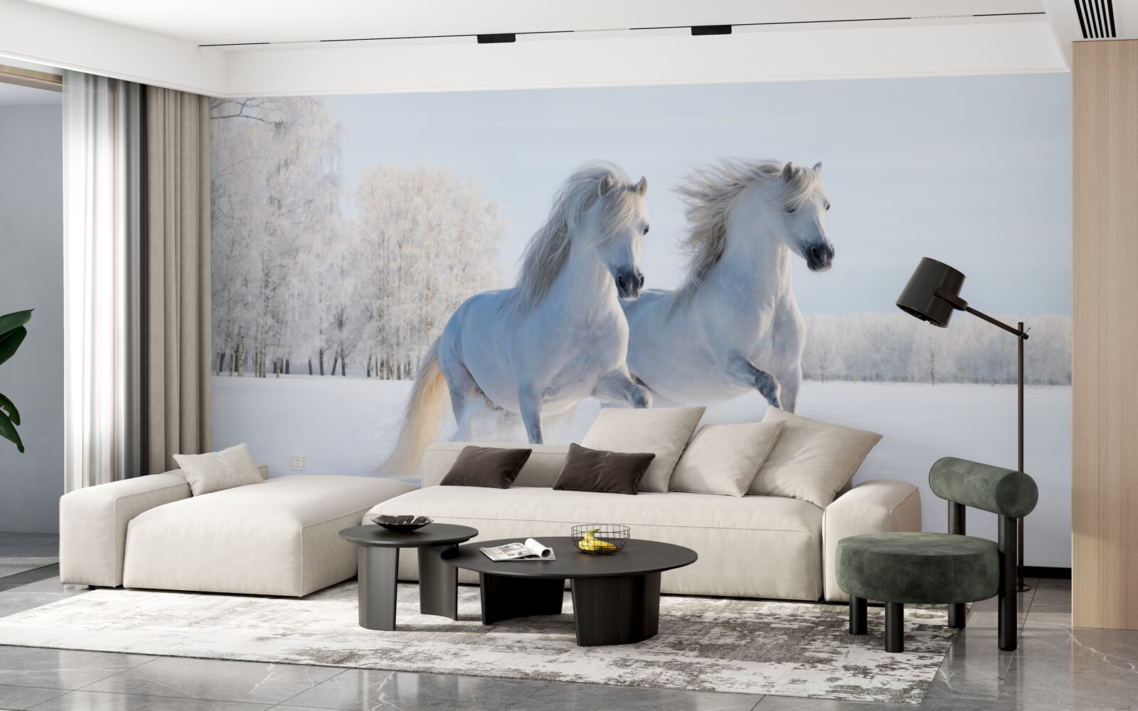 Fototapeta dva kone cválajú v snehu