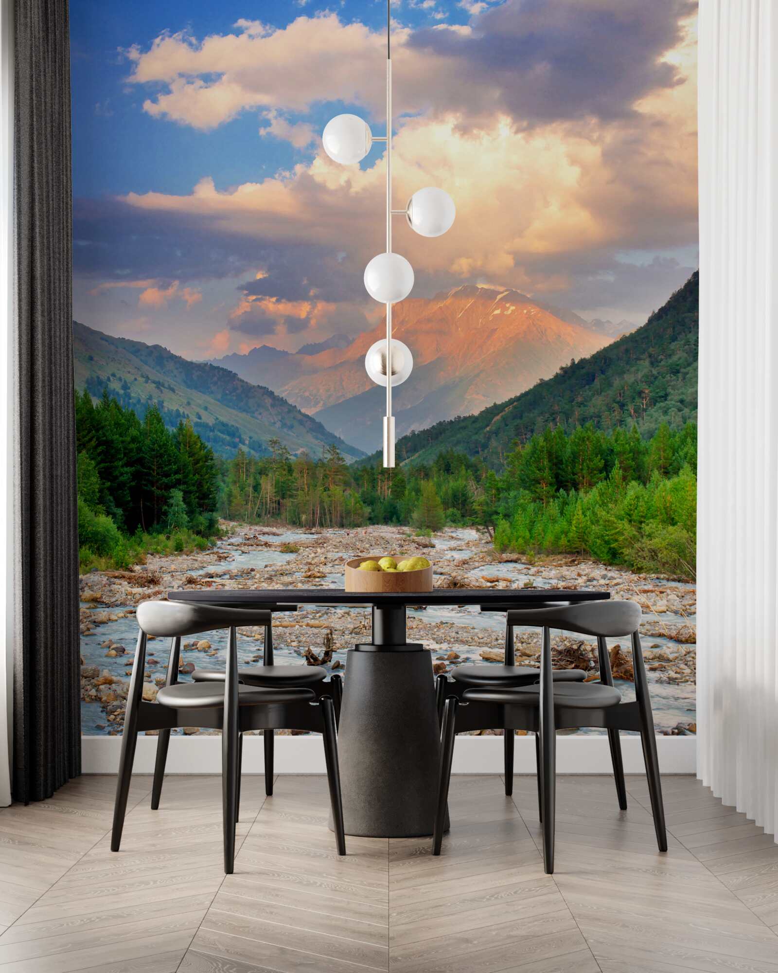 Fototapeta rieka v horách vo večernom slnku