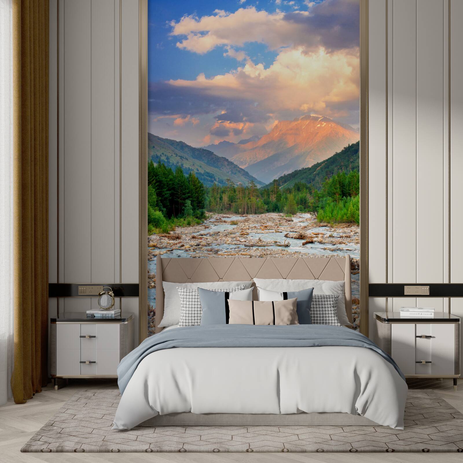 Fototapeta rieka v horách vo večernom slnku