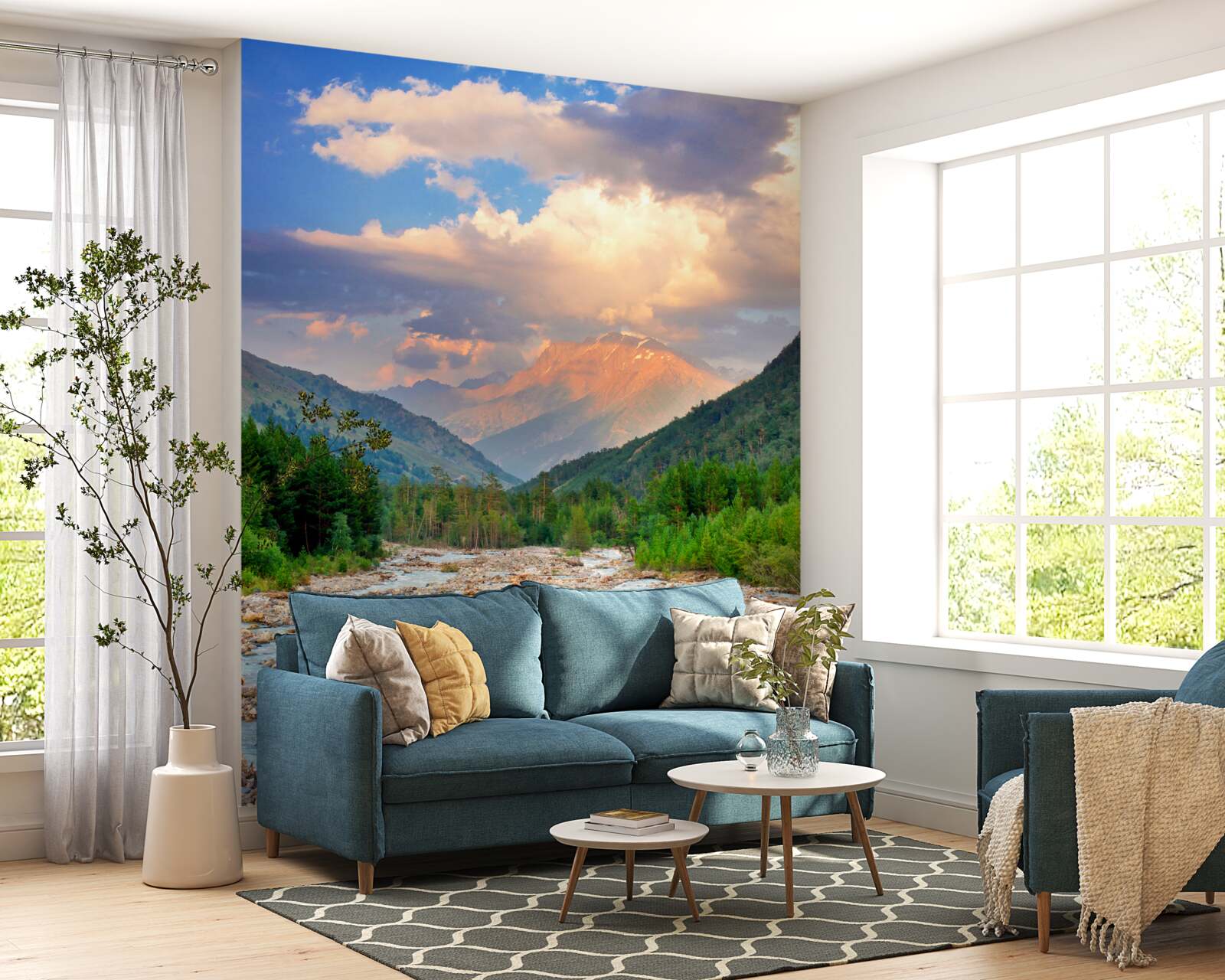 Fototapeta rieka v horách vo večernom slnku