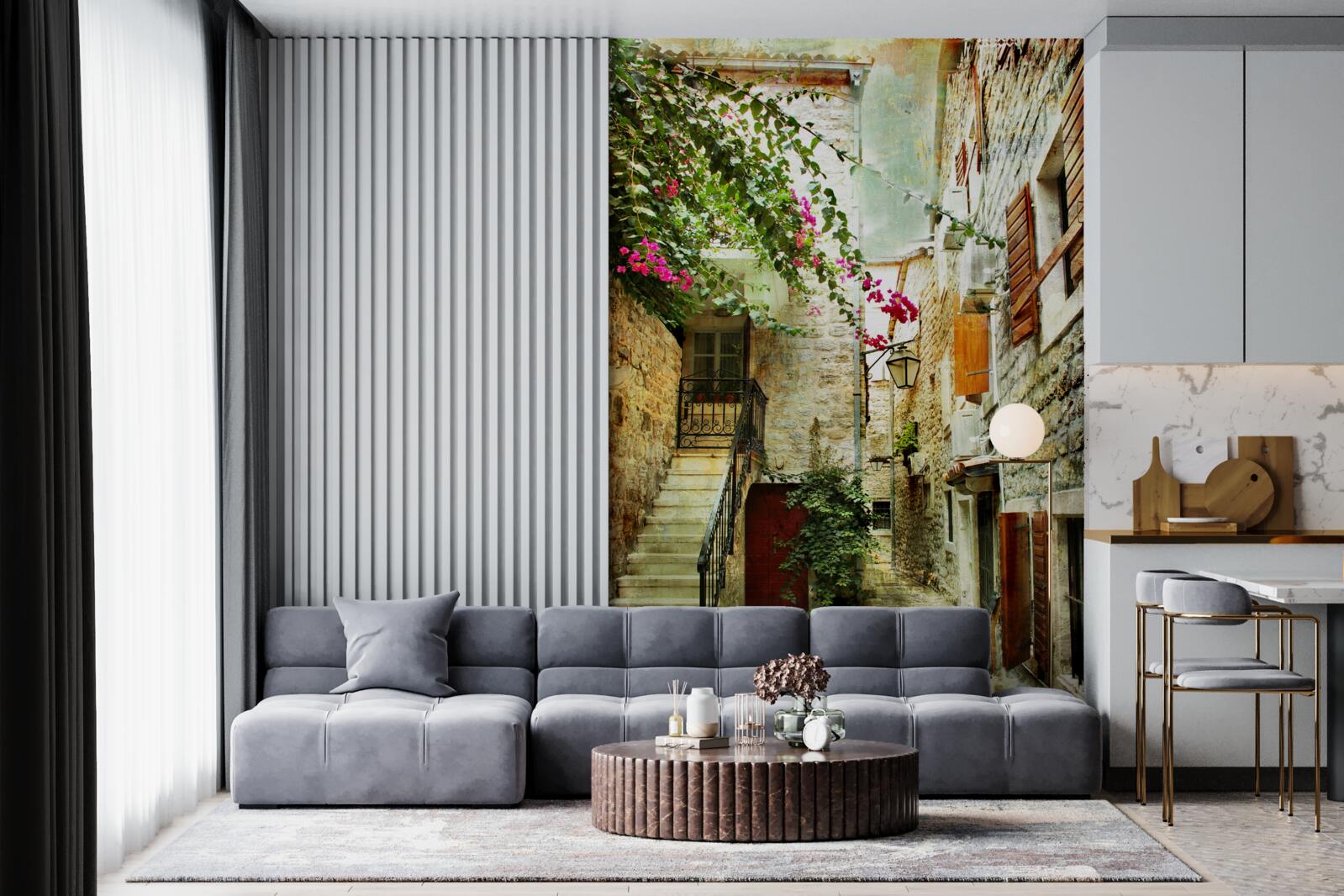 Fototapeta akvarel zobrazujúci starú ulicu