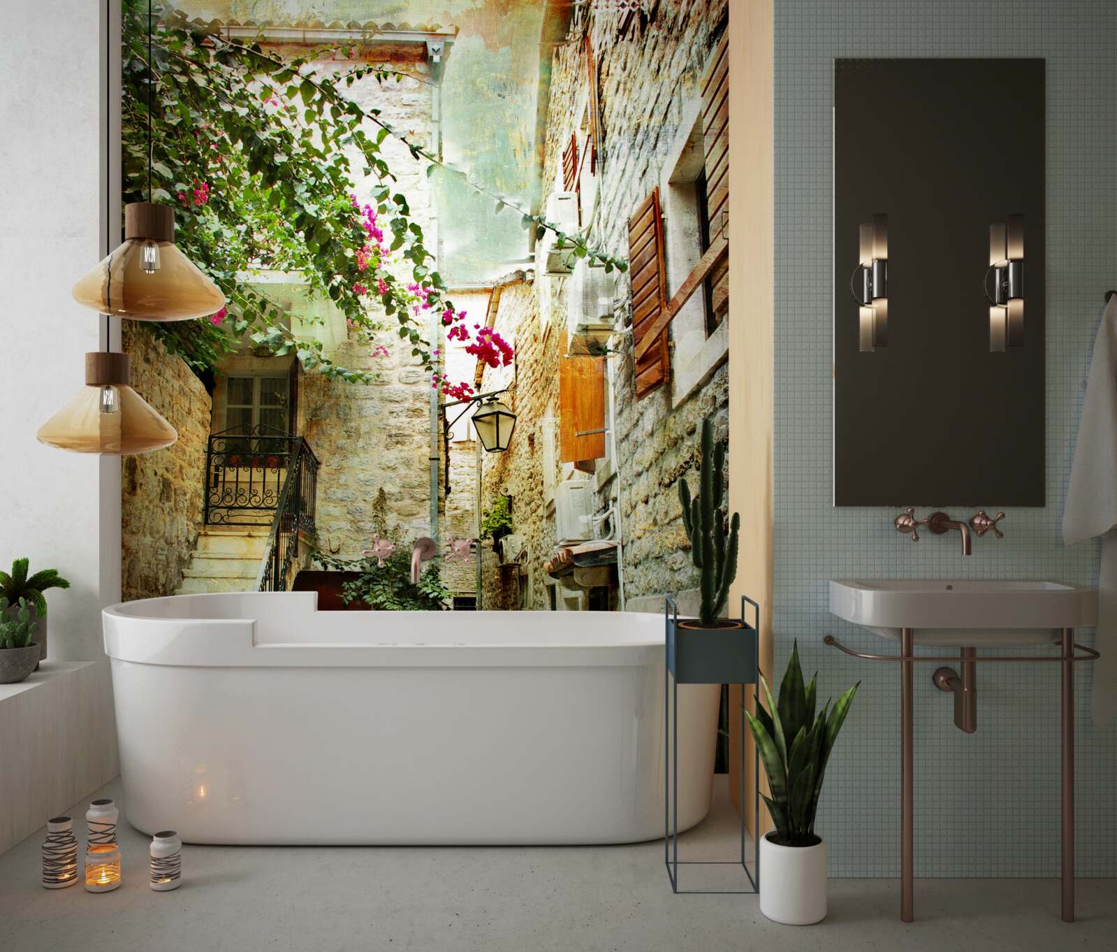 Fototapeta akvarel zobrazujúci starú ulicu