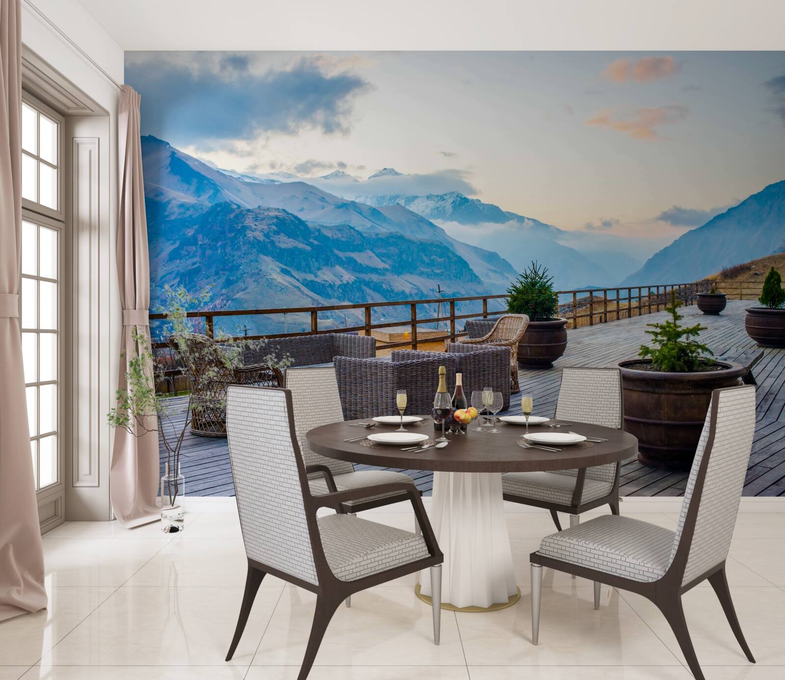 Fototapeta priestranná terasa s výhľadom na hory