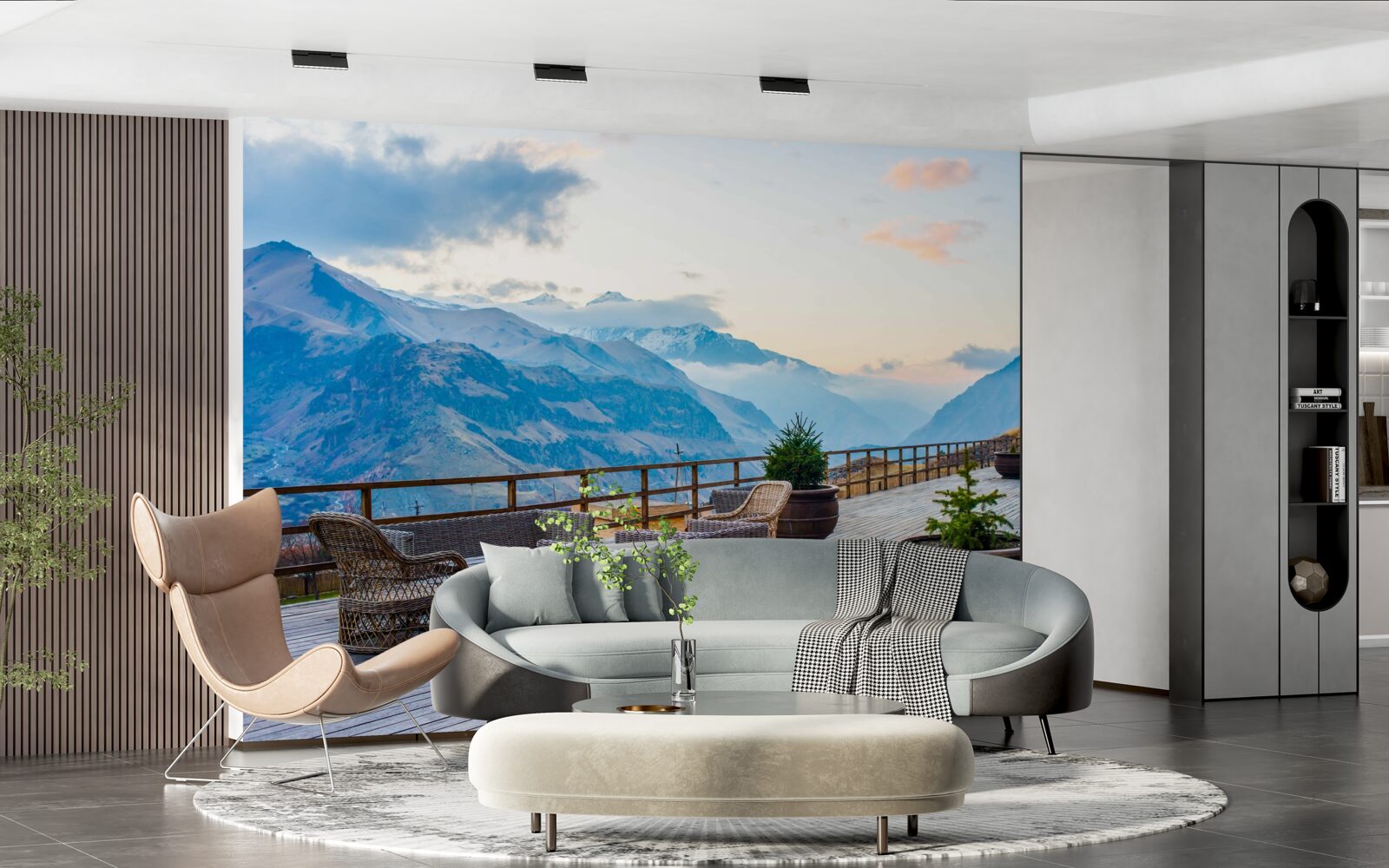 Fototapeta priestranná terasa s výhľadom na hory