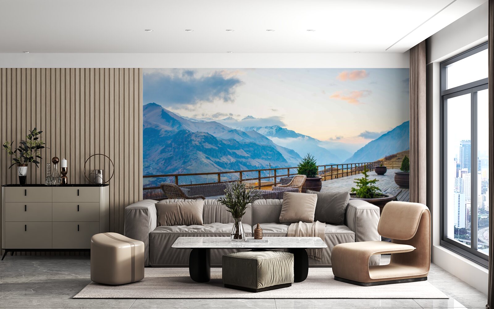 Fototapeta priestranná terasa s výhľadom na hory