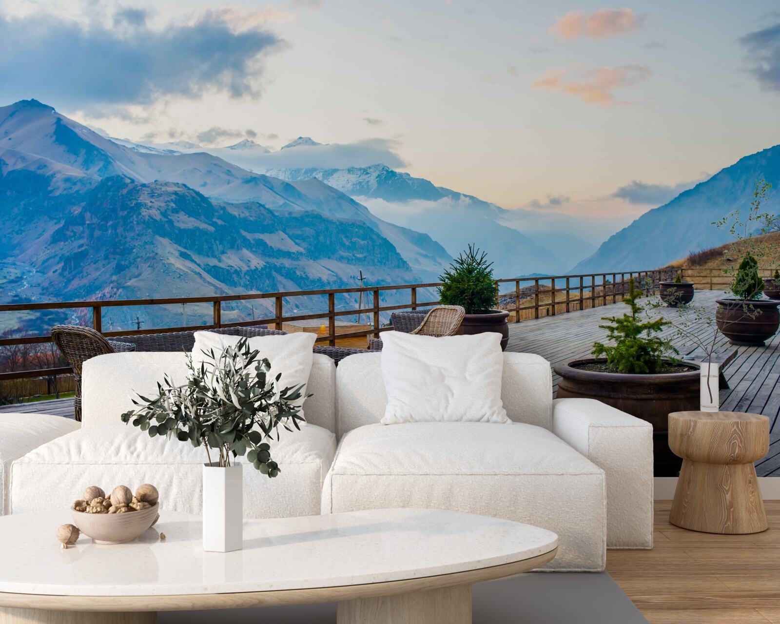 Fototapeta priestranná terasa s výhľadom na hory