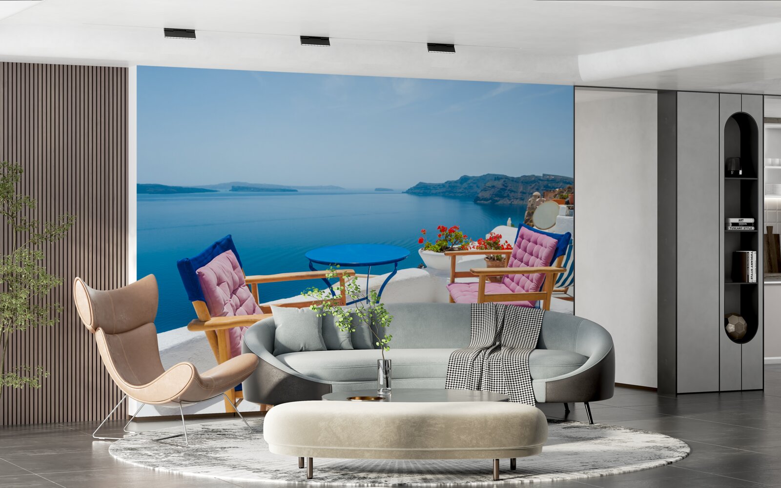 Fototapeta strešná kaviareň pri pobreží v Grécku