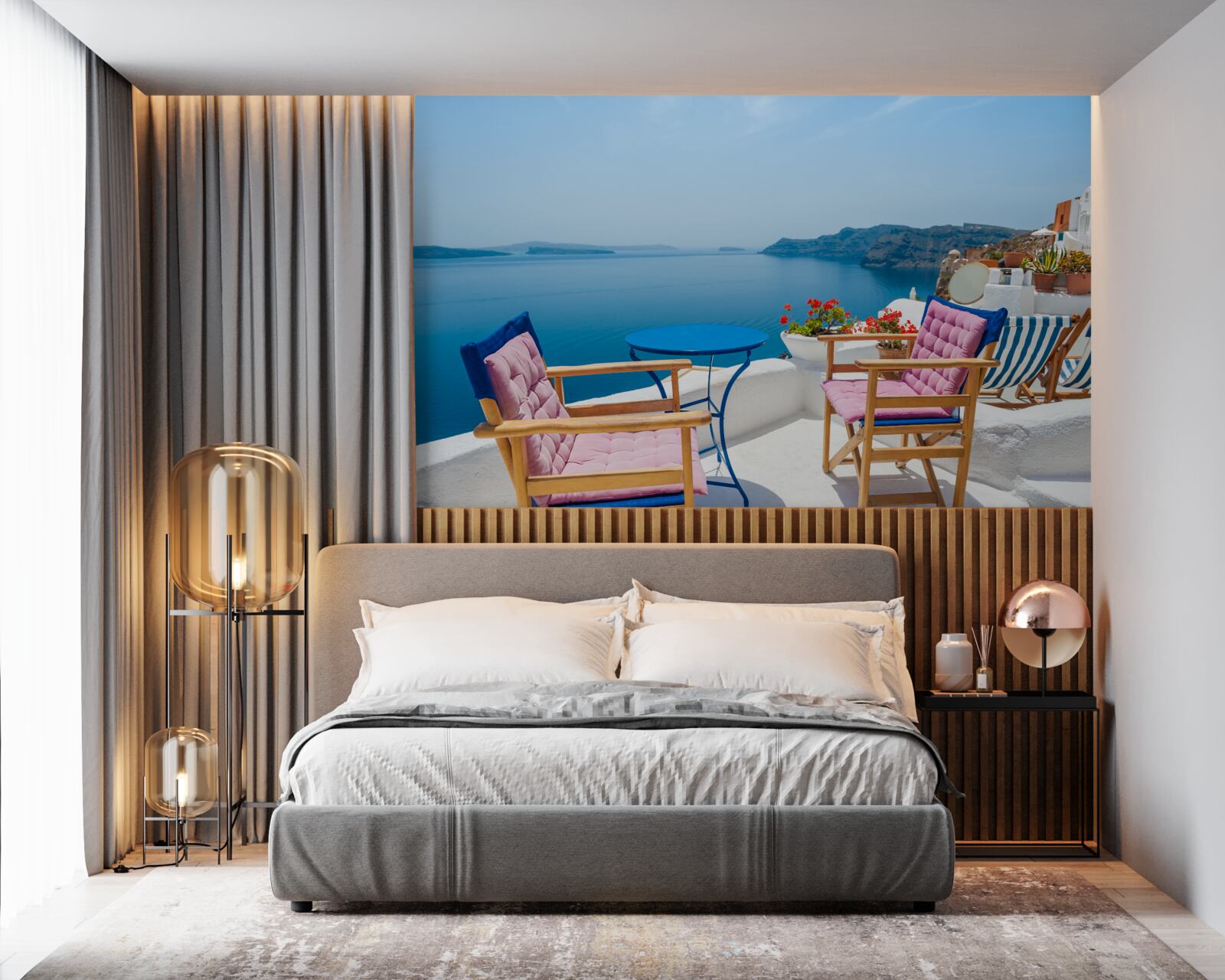 Fototapeta strešná kaviareň pri pobreží v Grécku