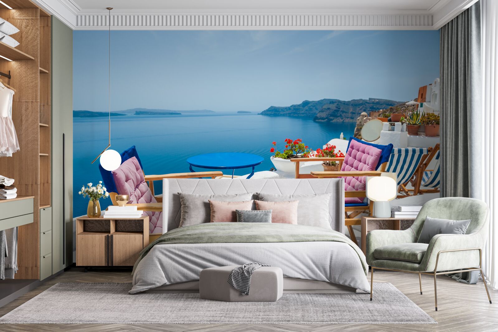 Fototapeta strešná kaviareň pri pobreží v Grécku