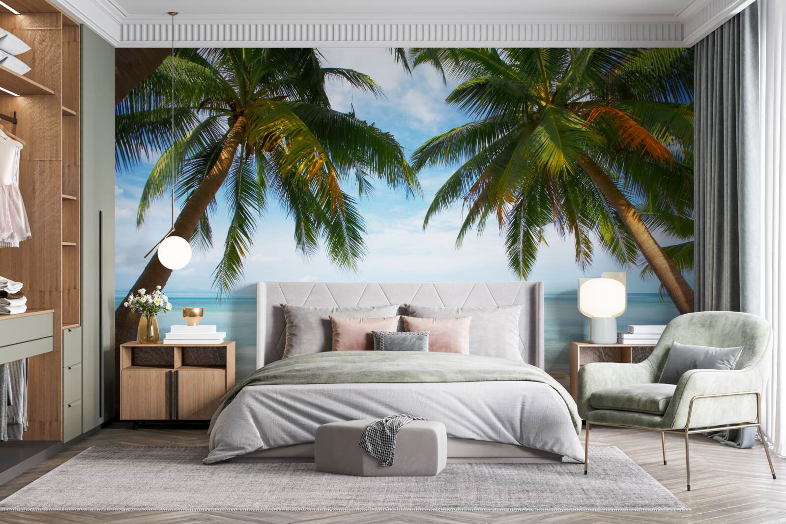 Fototapeta palmy na brehu mora s piesčitým povrchom