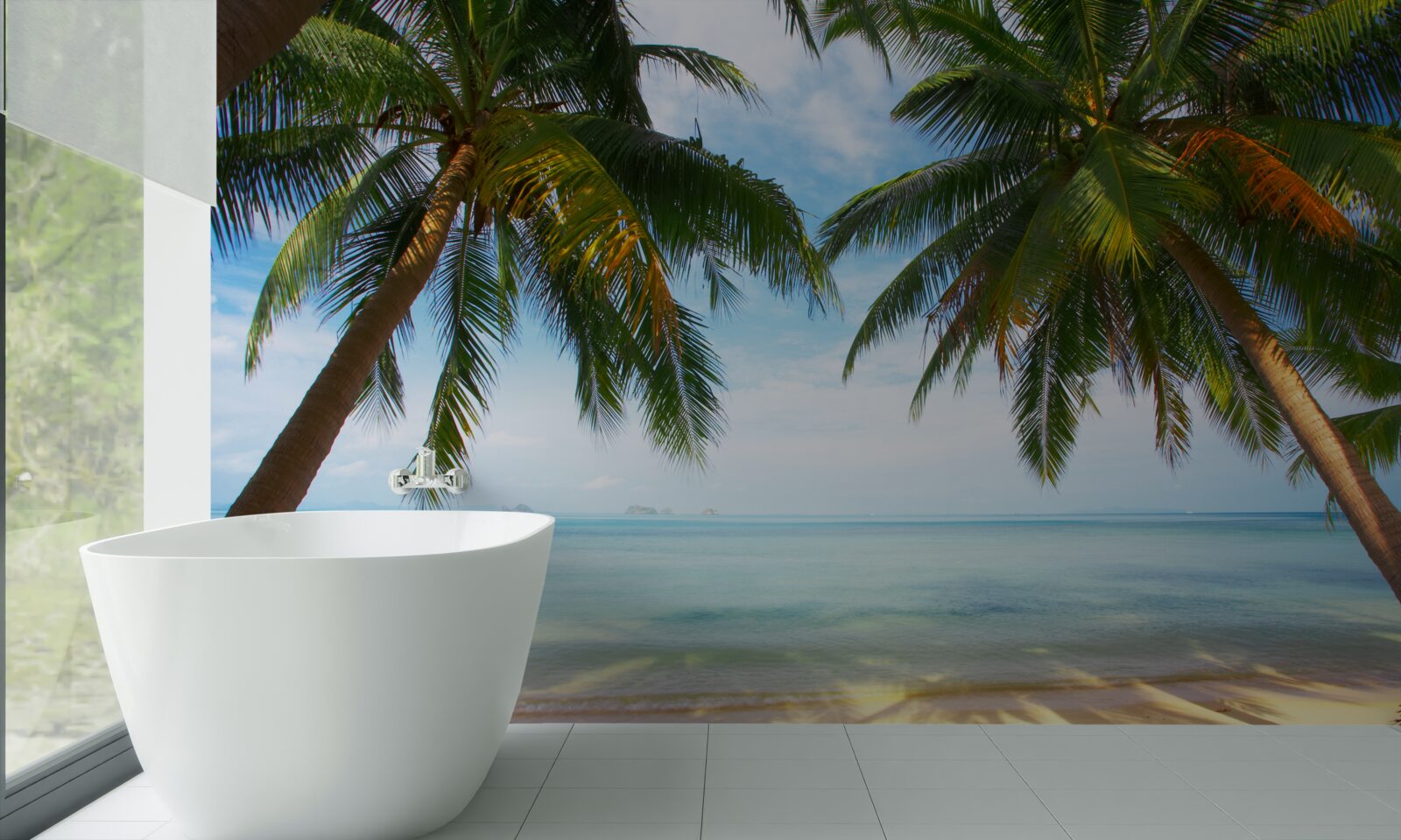 Fototapeta palmy na brehu mora s piesčitým povrchom