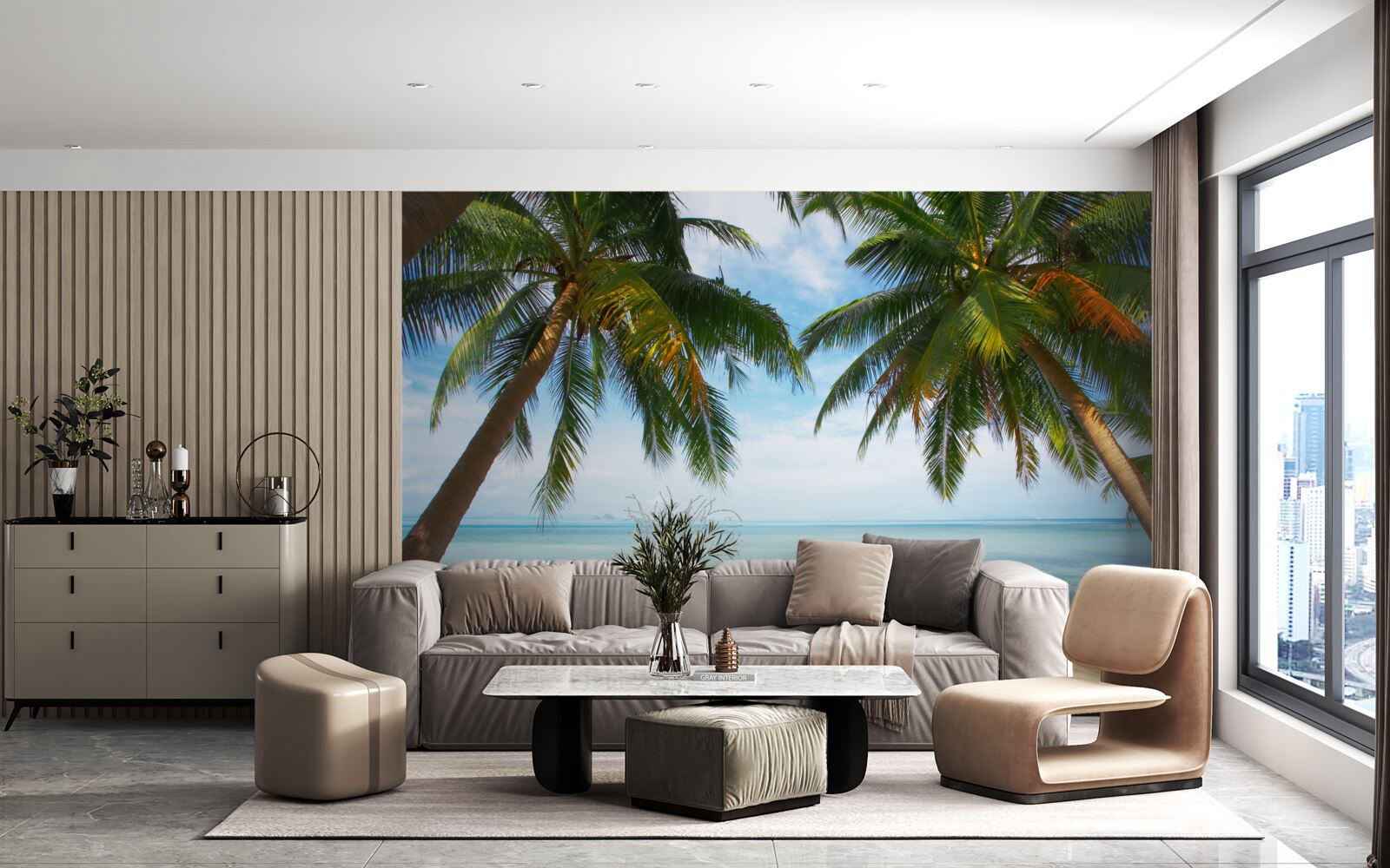 Fototapeta palmy na brehu mora s piesčitým povrchom