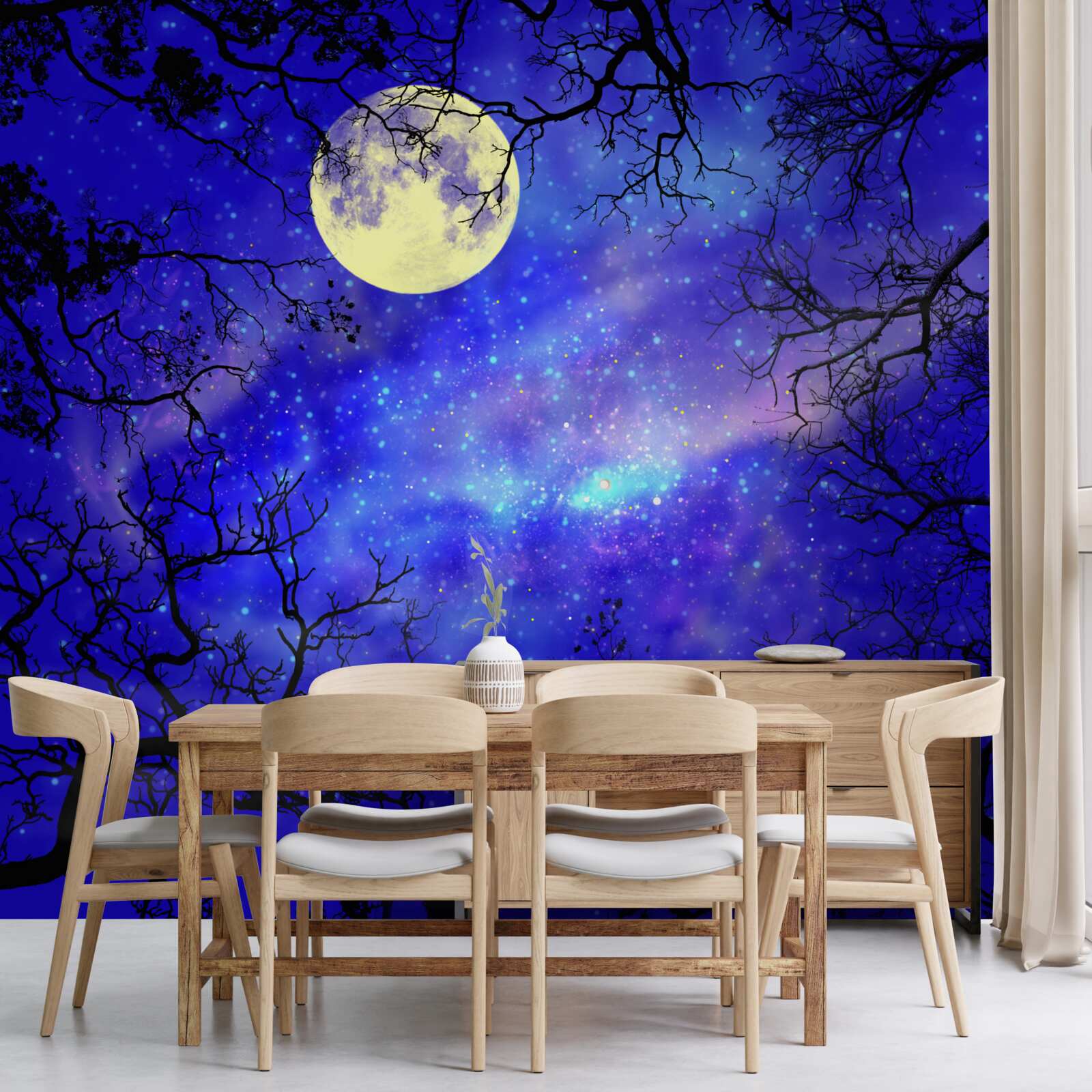 Fototapeta mesačné svetlo osvetľuje v noci hviezdnu oblohu