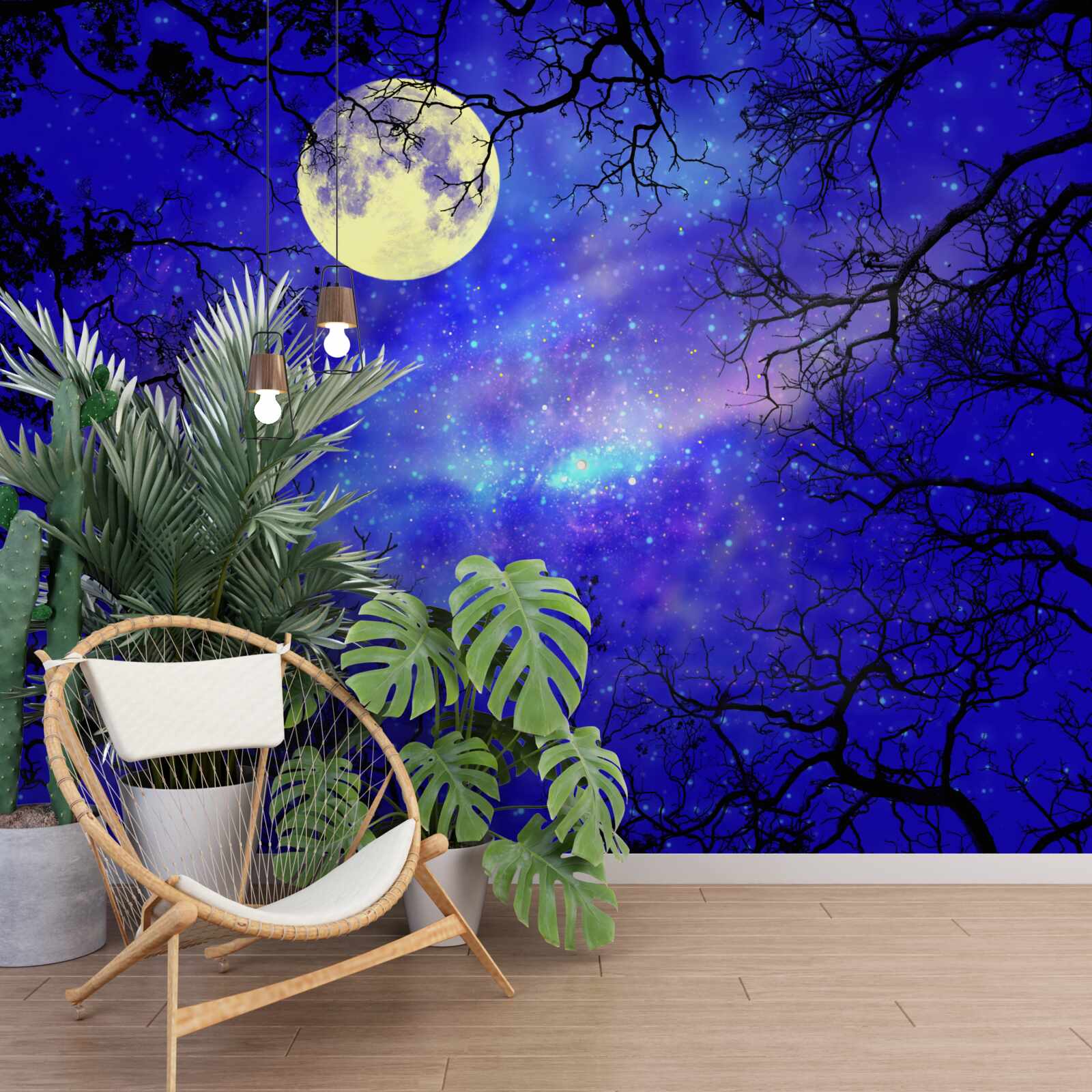 Fototapeta mesačné svetlo osvetľuje v noci hviezdnu oblohu