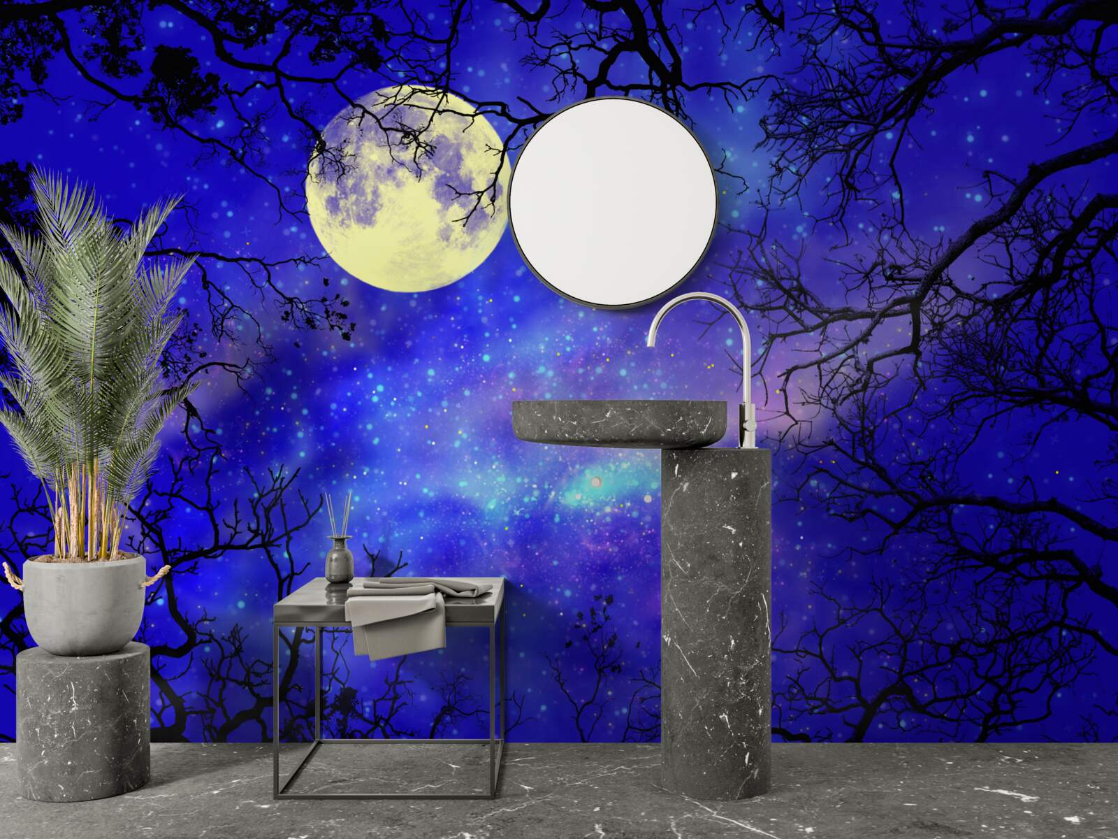 Fototapeta mesačné svetlo osvetľuje v noci hviezdnu oblohu