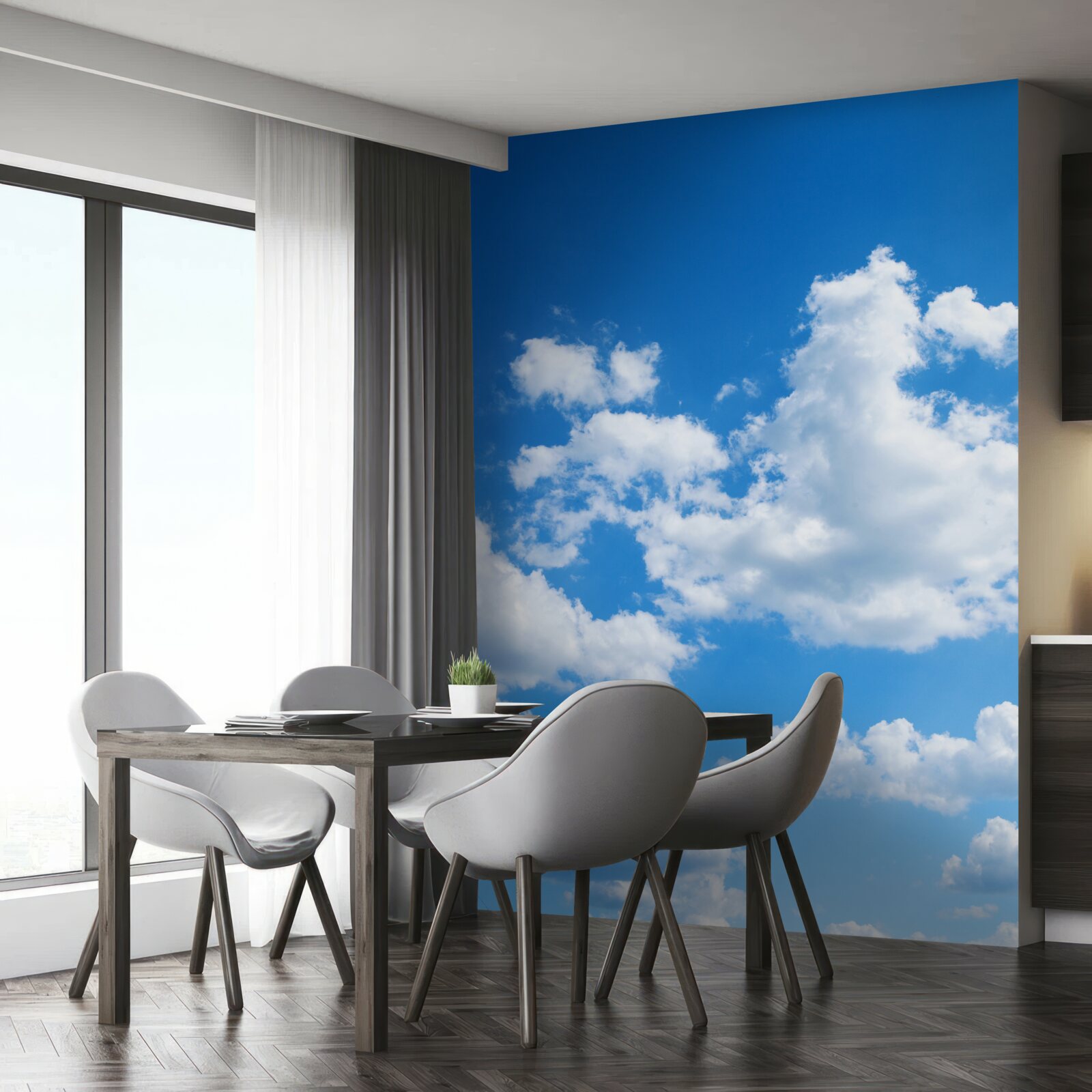 Fototapeta na modrej oblohe plávajú snehovo biele oblaky