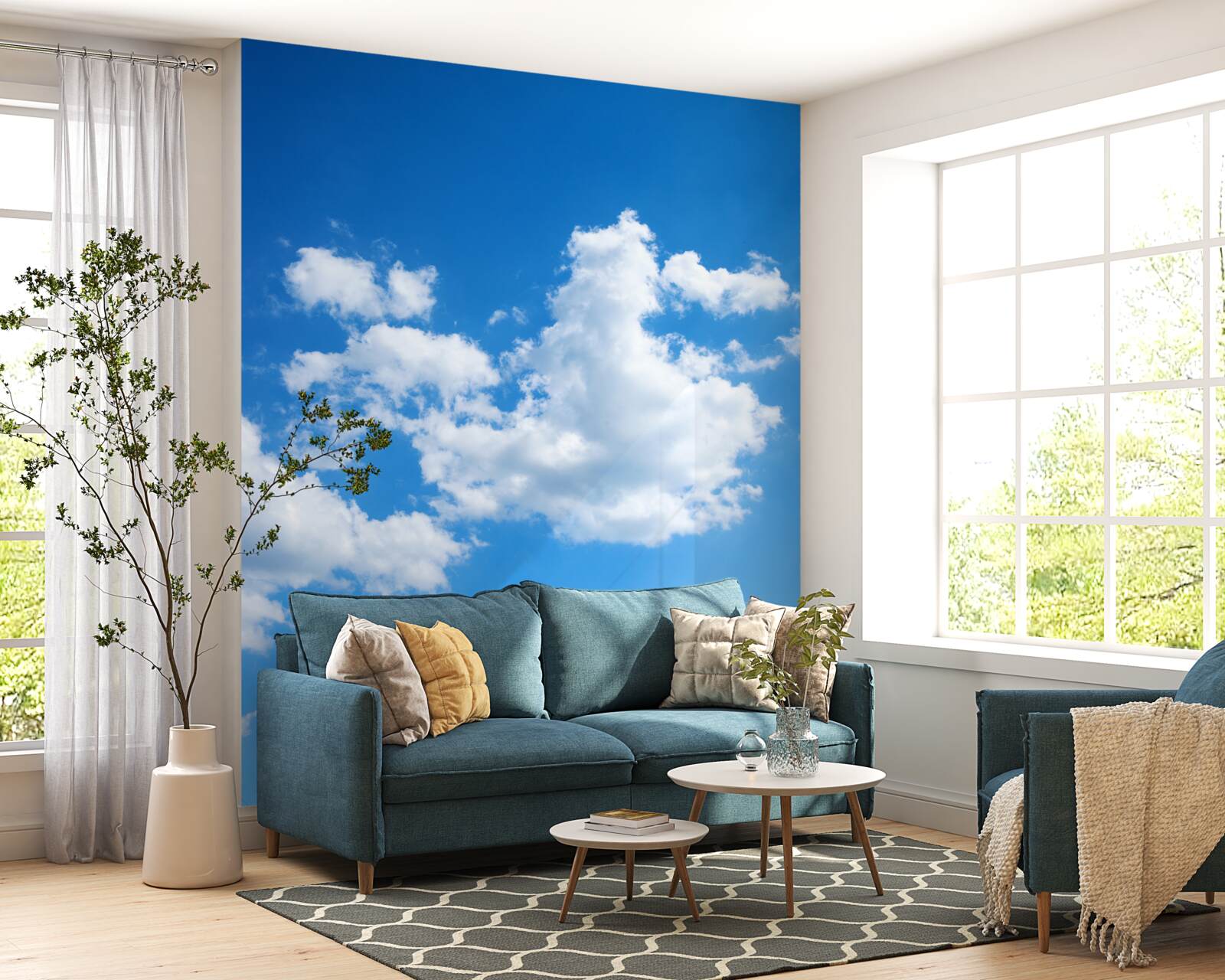 Fototapeta na modrej oblohe plávajú snehovo biele oblaky