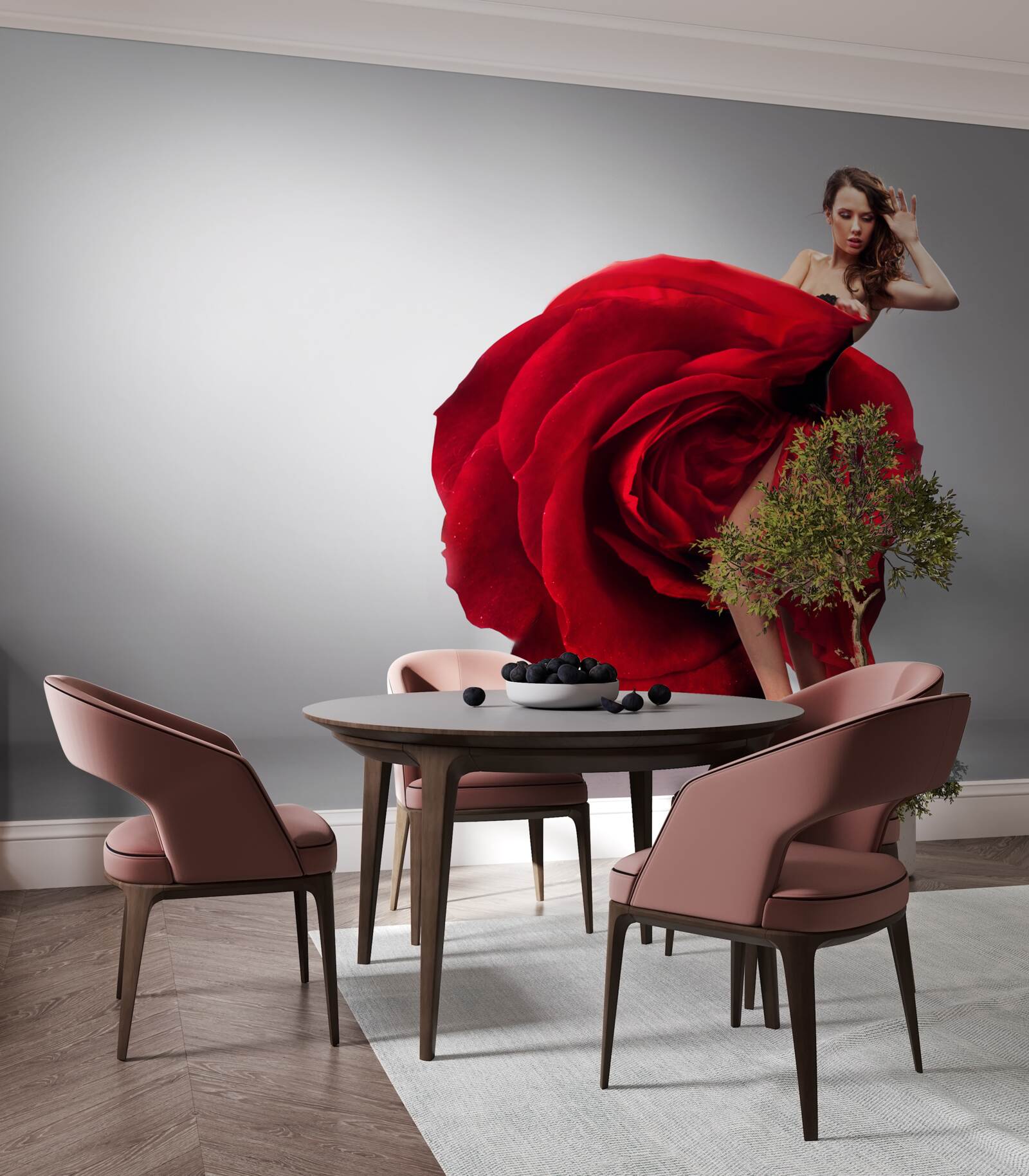 Fototapeta dievča v červených šatách pripomínajúcich ruže