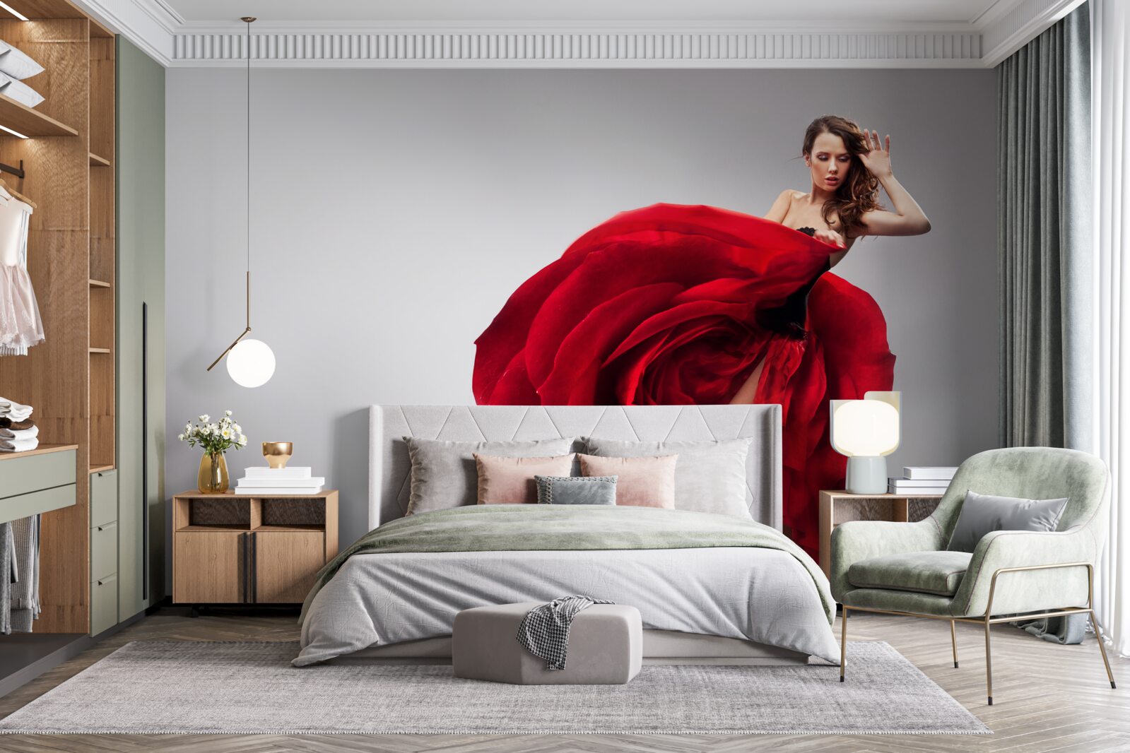 Fototapeta dievča v červených šatách pripomínajúcich ruže