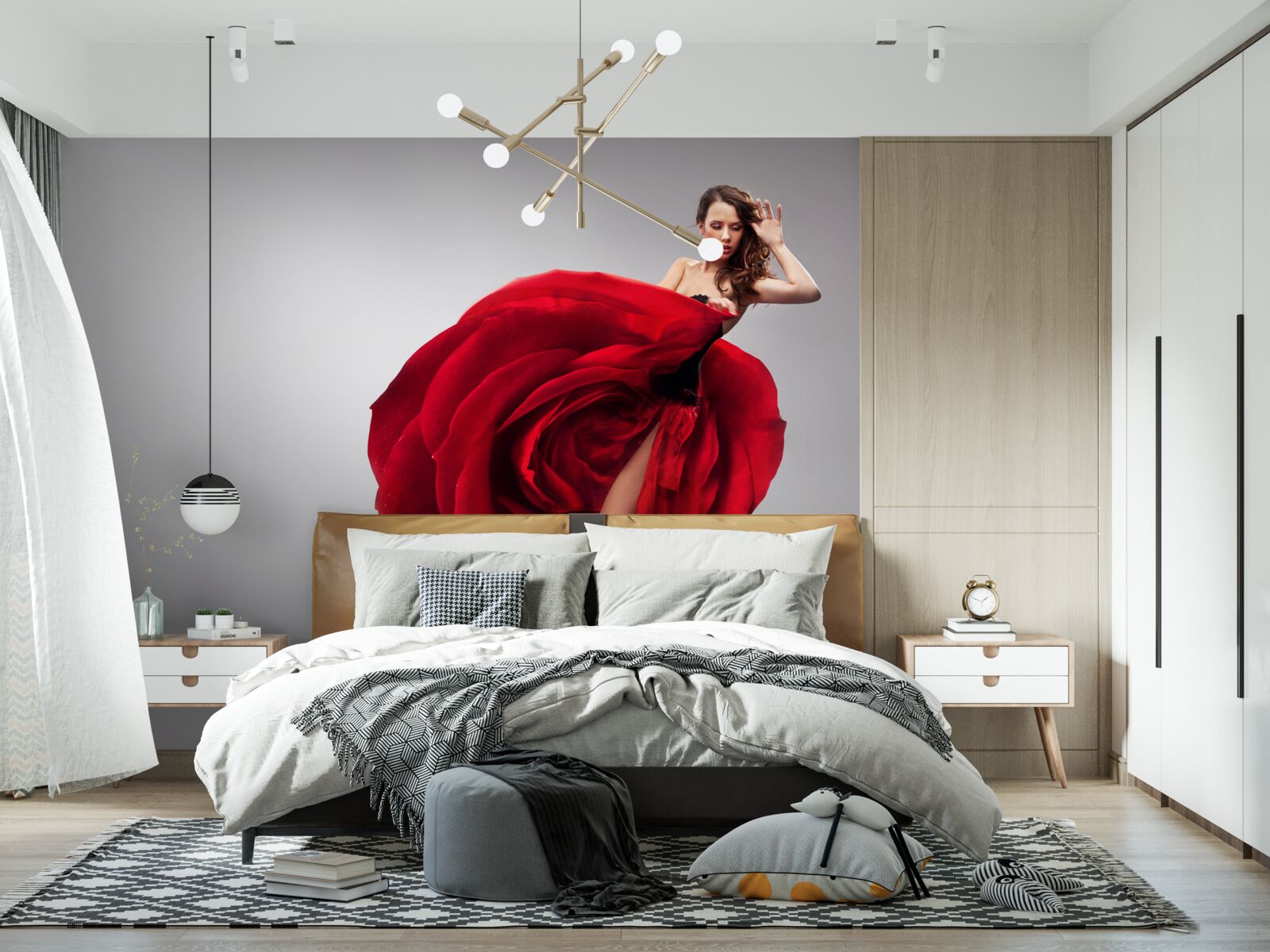 Fototapeta dievča v červených šatách pripomínajúcich ruže