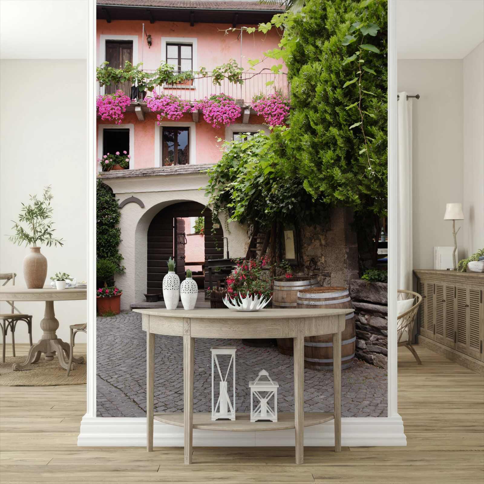 Fototapeta vegetácia s kvetmi v blízkosti schodiska