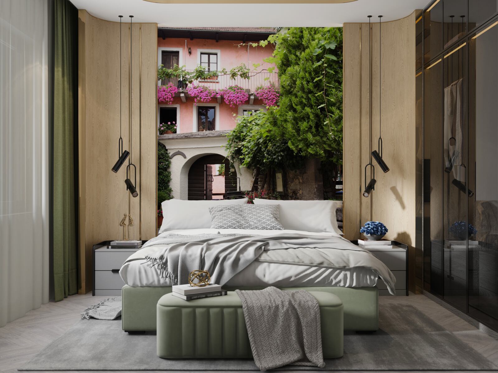 Fototapeta vegetácia s kvetmi v blízkosti schodiska