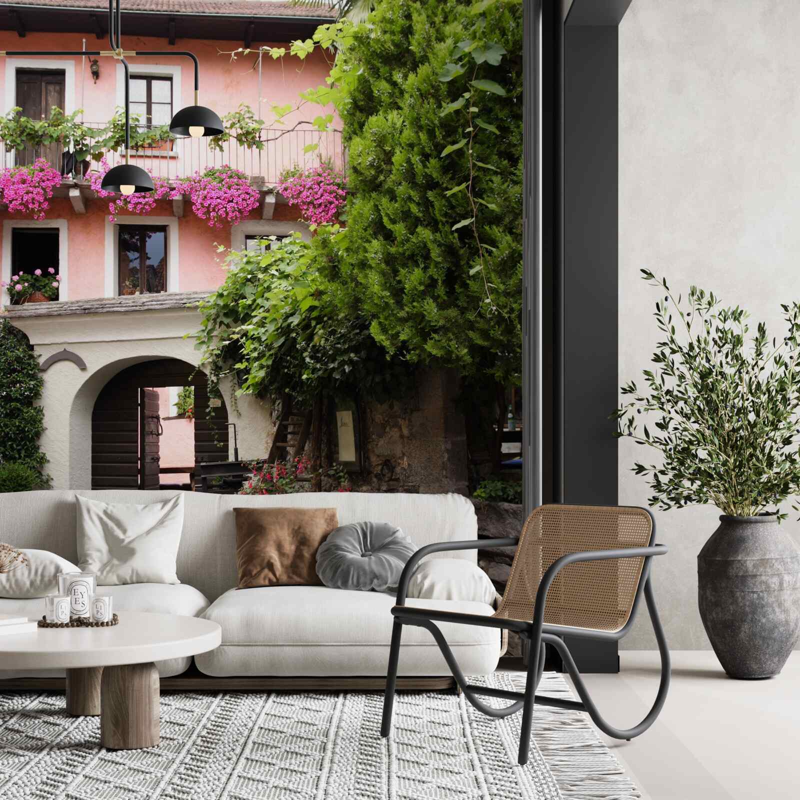 Fototapeta vegetácia s kvetmi v blízkosti schodiska