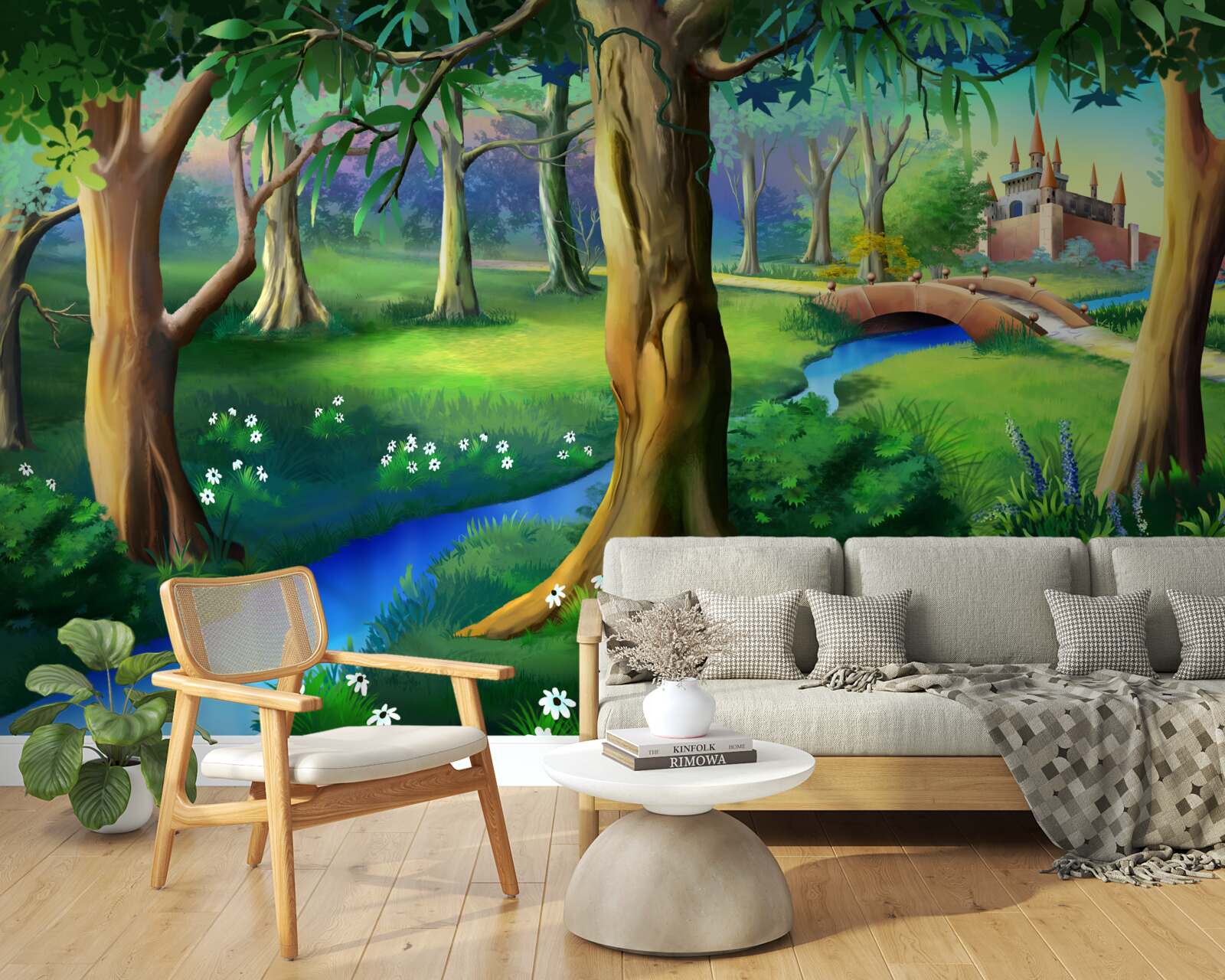 Fototapeta štíhle stromy šplhajúce sa hore a rieka na lúke