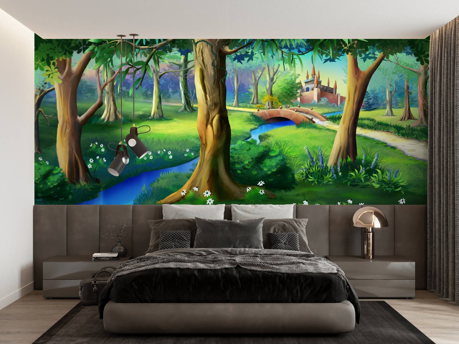 Fototapeta štíhle stromy šplhajúce sa hore a rieka na lúke