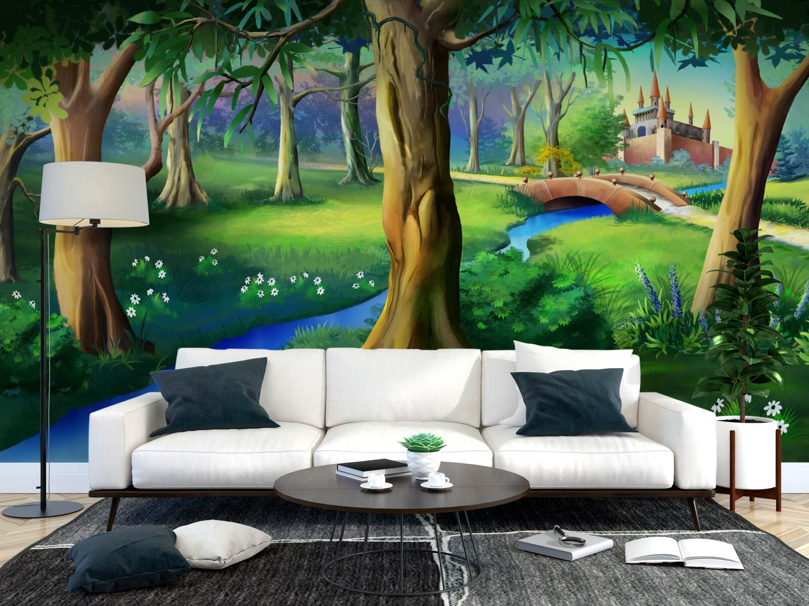 Fototapeta štíhle stromy šplhajúce sa hore a rieka na lúke