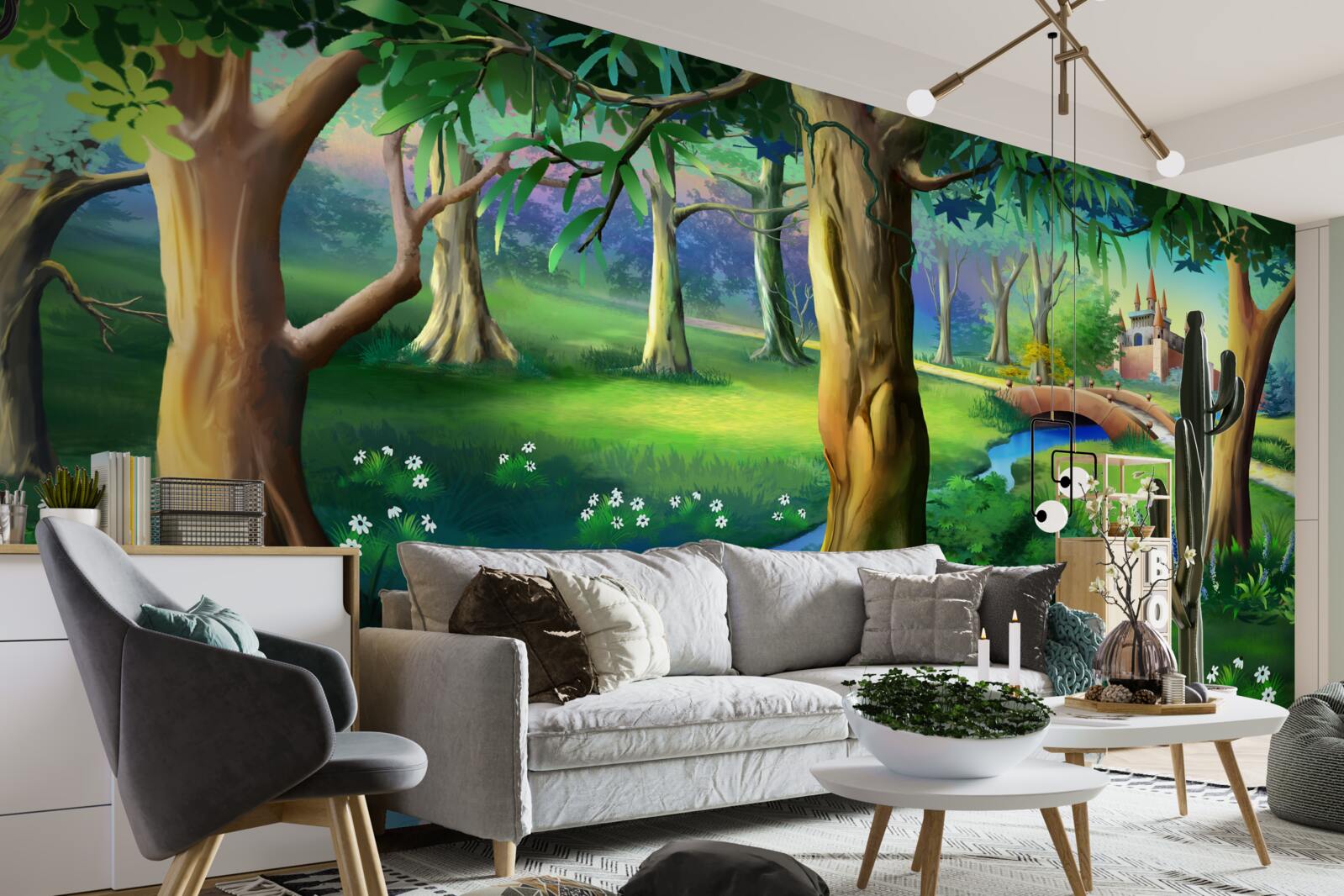 Fototapeta štíhle stromy šplhajúce sa hore a rieka na lúke