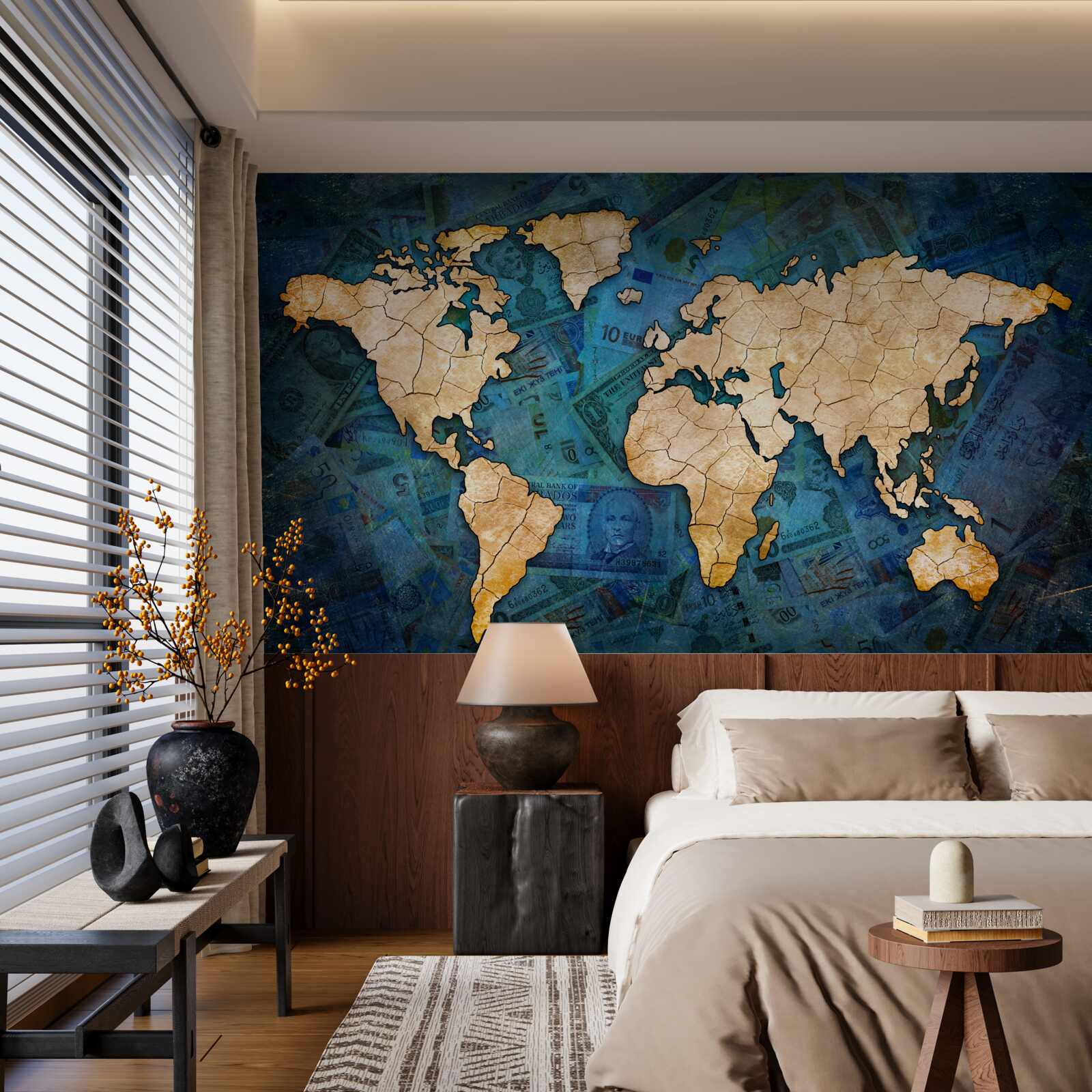 Fototapeta žltá mapa sveta na zadí modrej vody