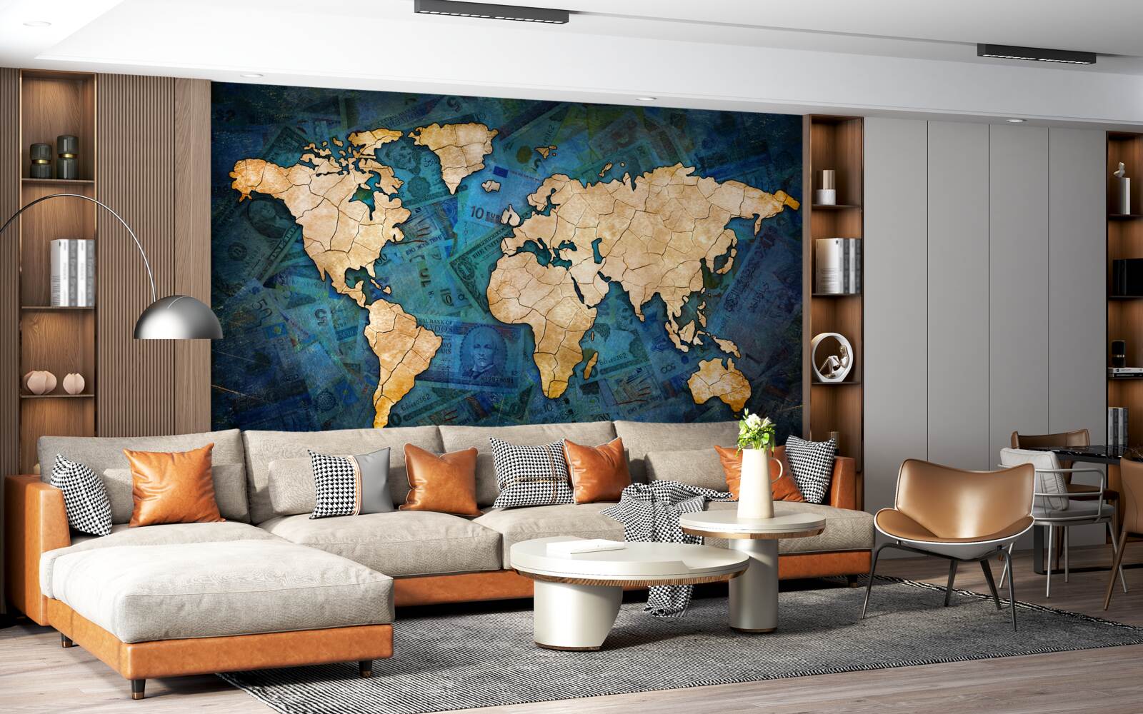 Fototapeta žltá mapa sveta na zadí modrej vody