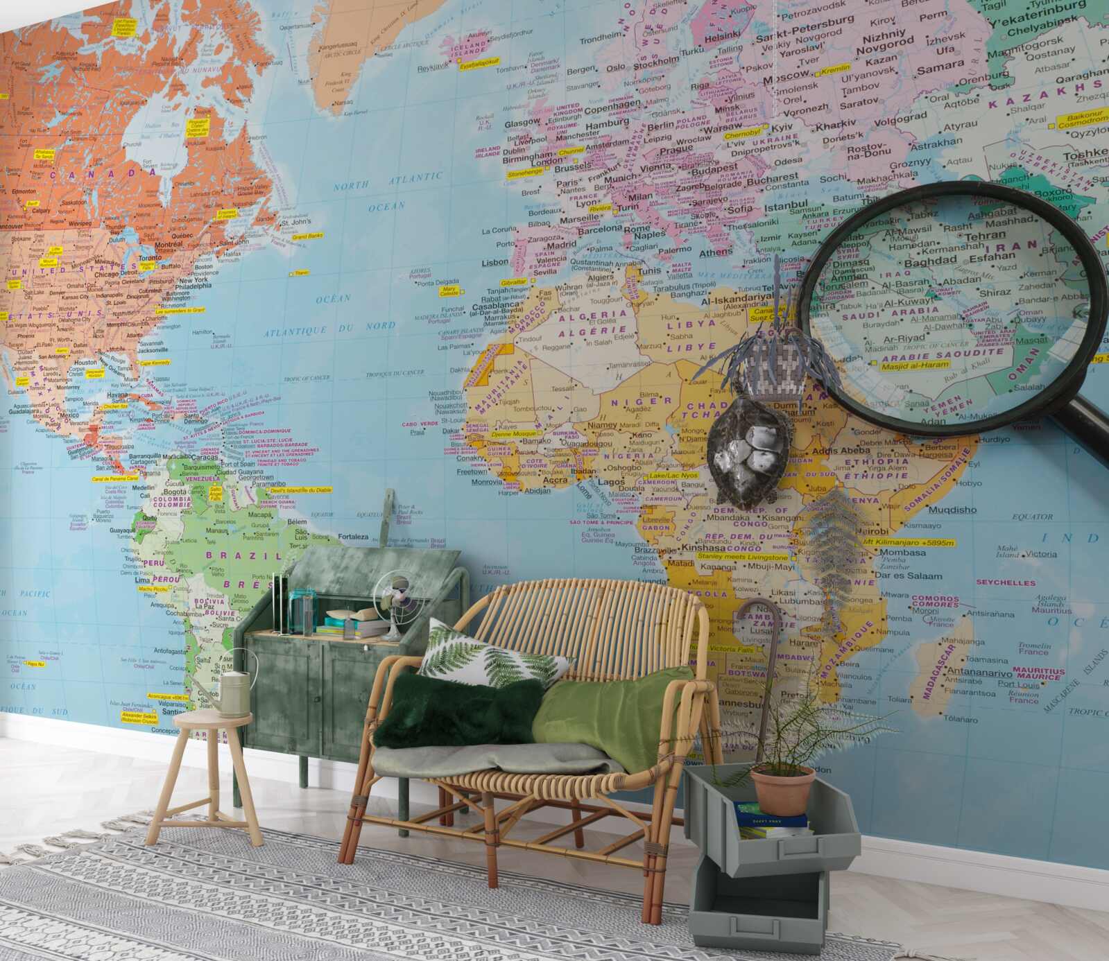 Fototapeta zväčšovacie sklo na farebnej mape sv