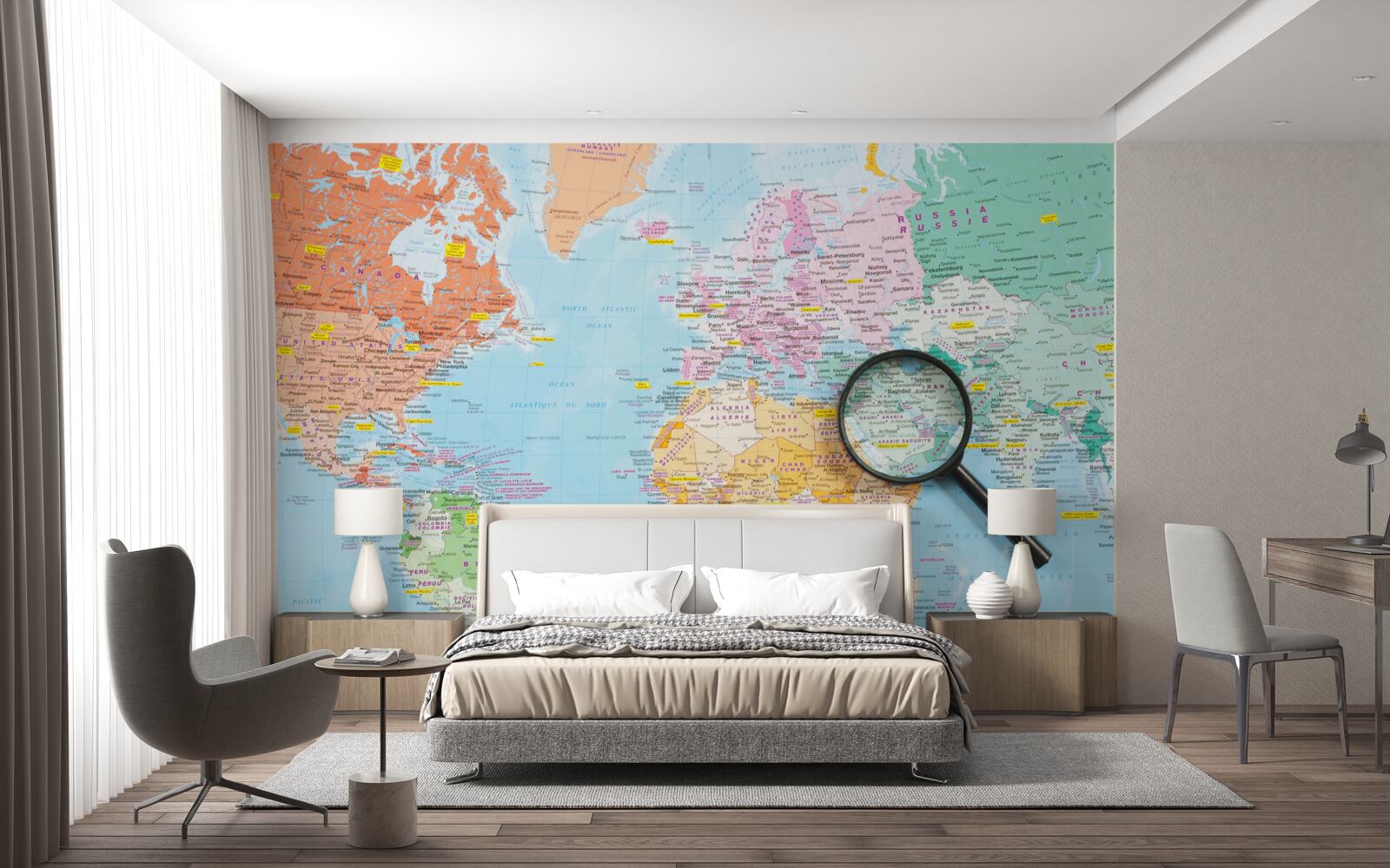 Fototapeta zväčšovacie sklo na farebnej mape sv