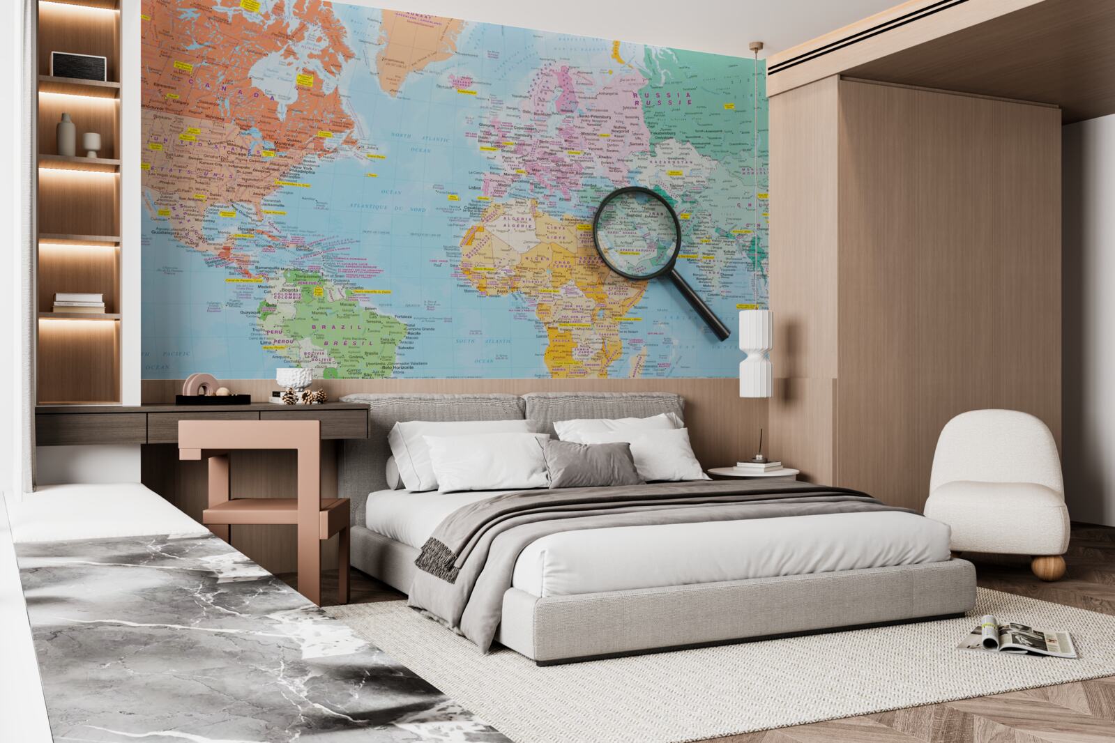 Fototapeta zväčšovacie sklo na farebnej mape sv