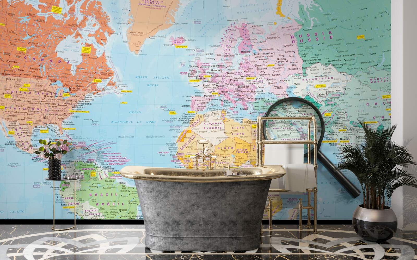 Fototapeta zväčšovacie sklo na farebnej mape sv