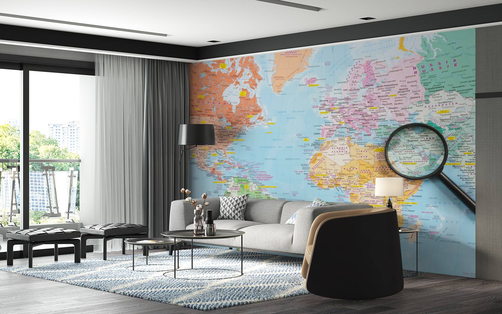 Fototapeta zväčšovacie sklo na farebnej mape sv