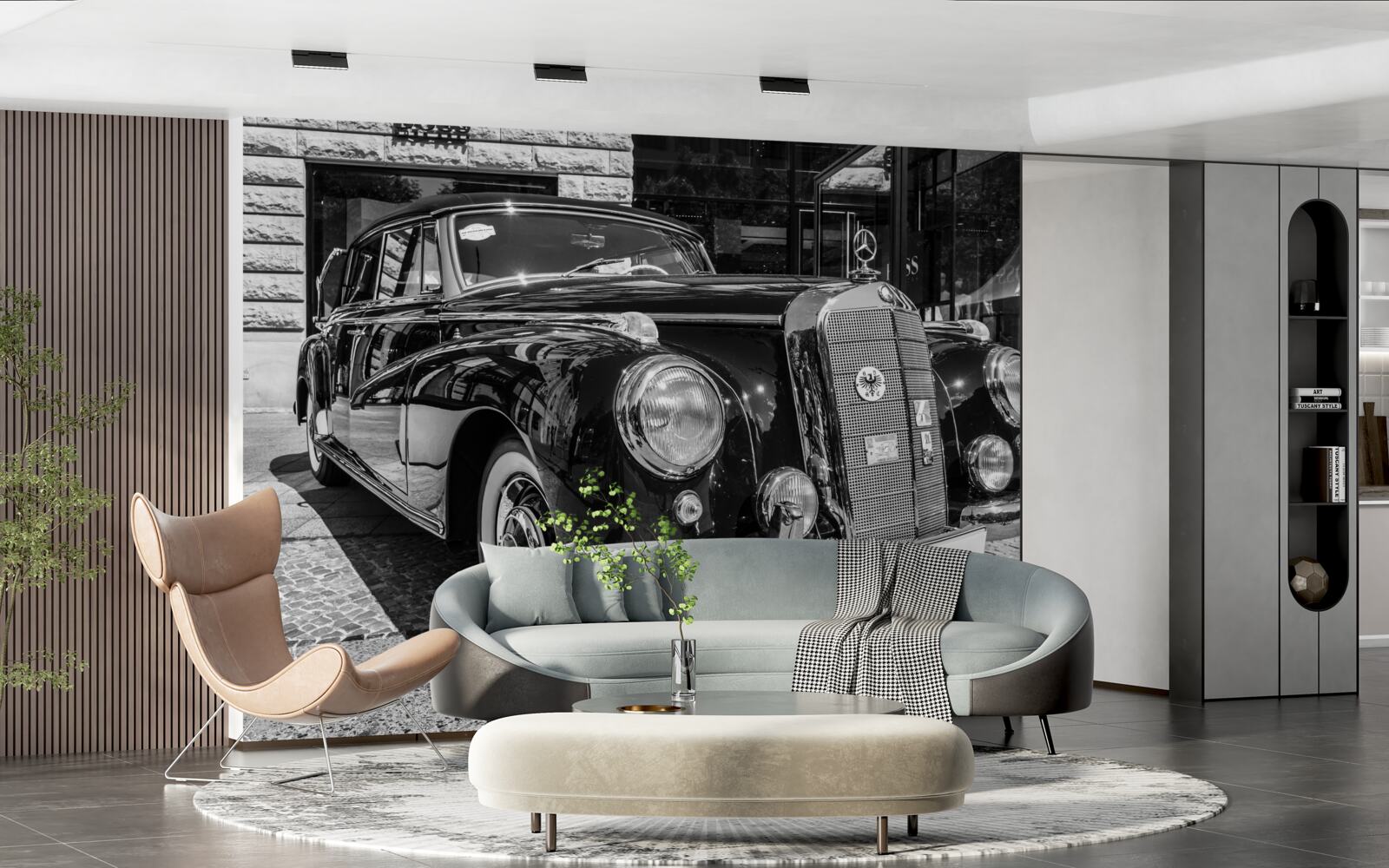 Fototapeta retro auto v čiernej a bielej farbe