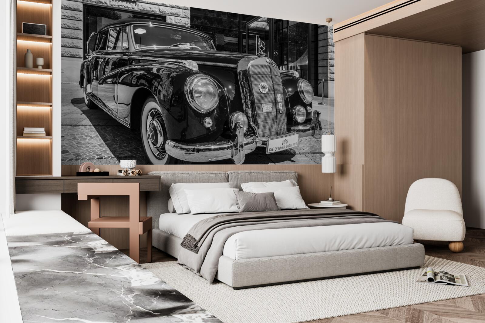 Fototapeta retro auto v čiernej a bielej farbe