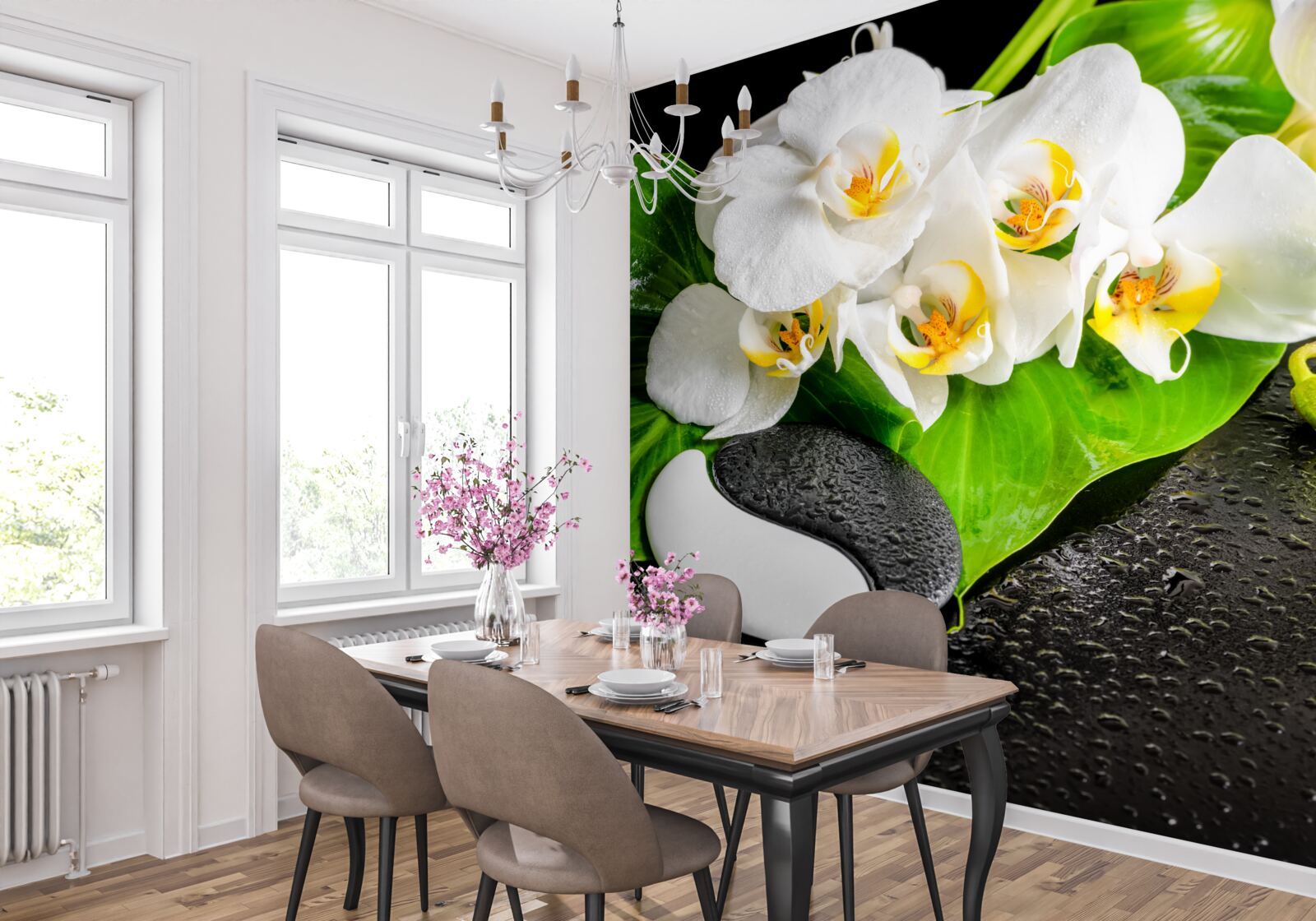 Fototapeta biely lotos na tmavej skale