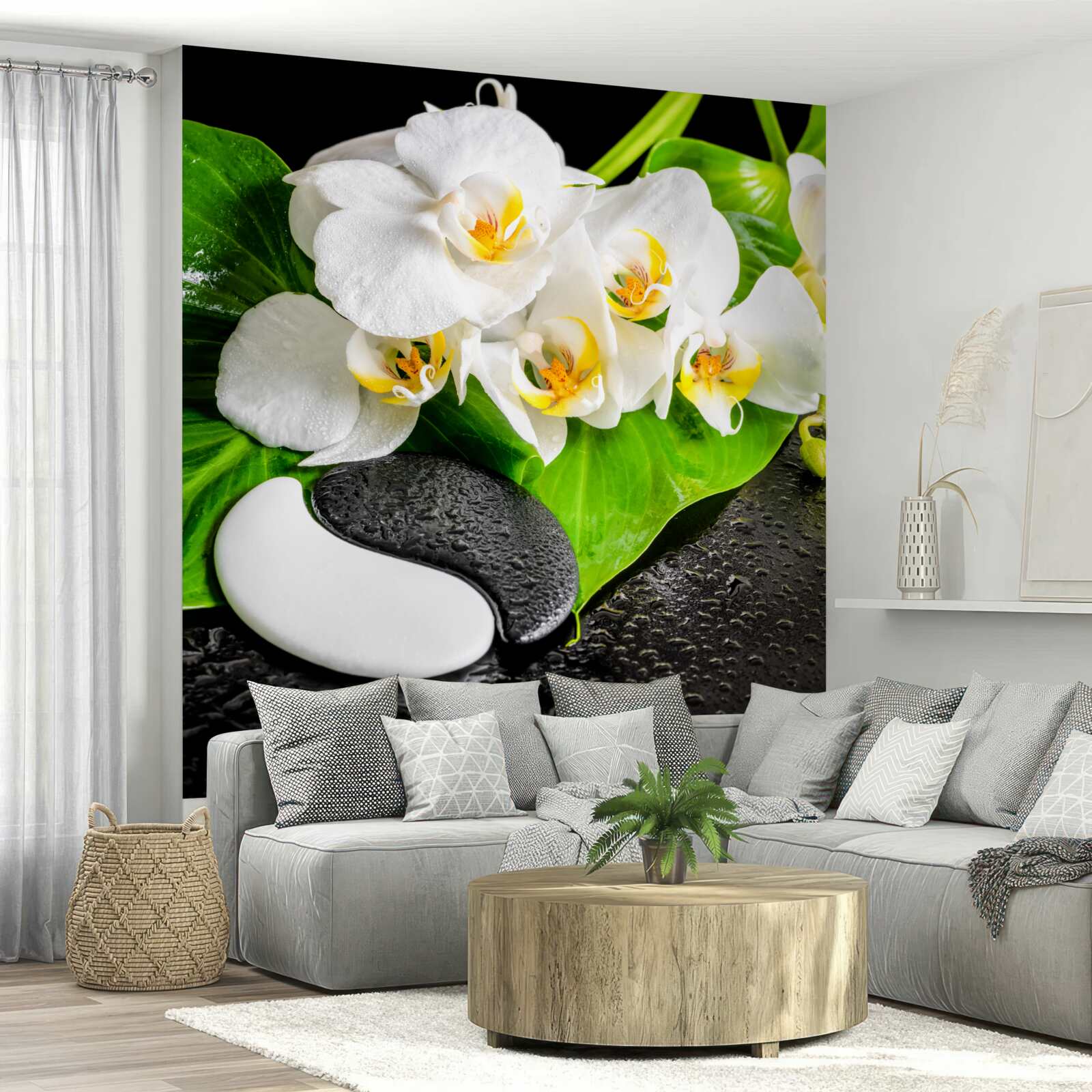 Fototapeta biely lotos na tmavej skale