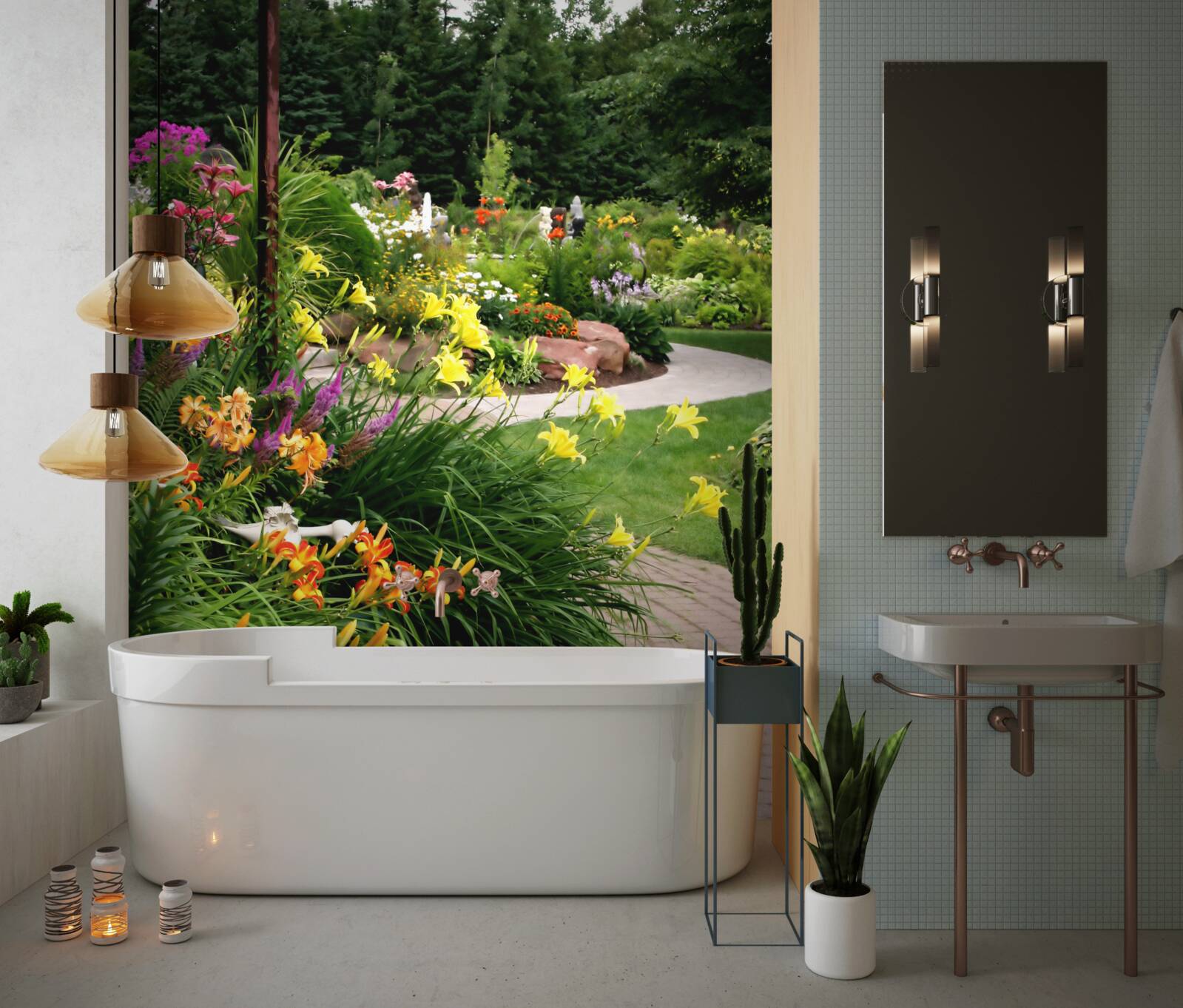 Fototapeta cesta v blízkosti bujného leta kríkov s kvetmi