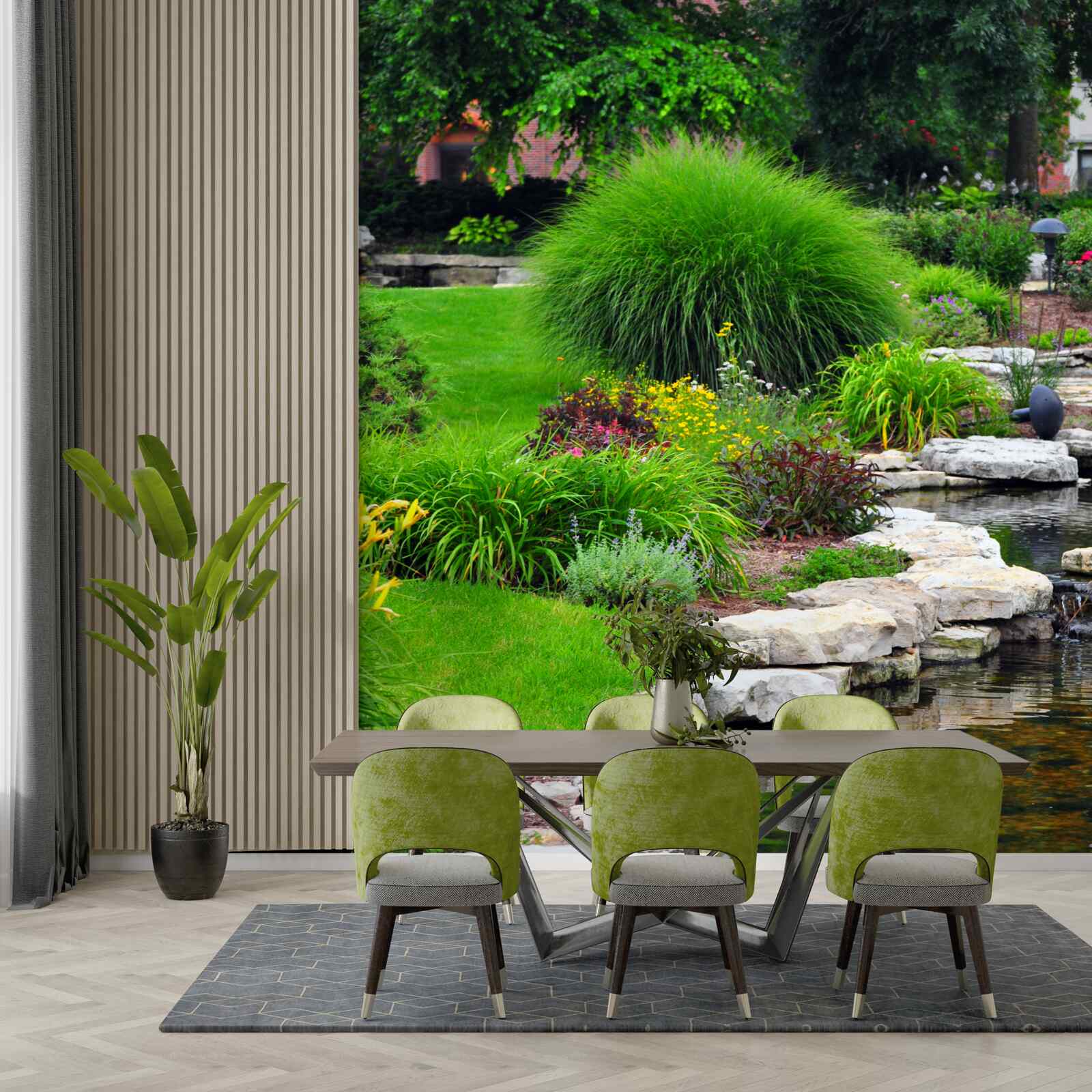 Fototapeta kvety v blízkosti jazierka v záhrade