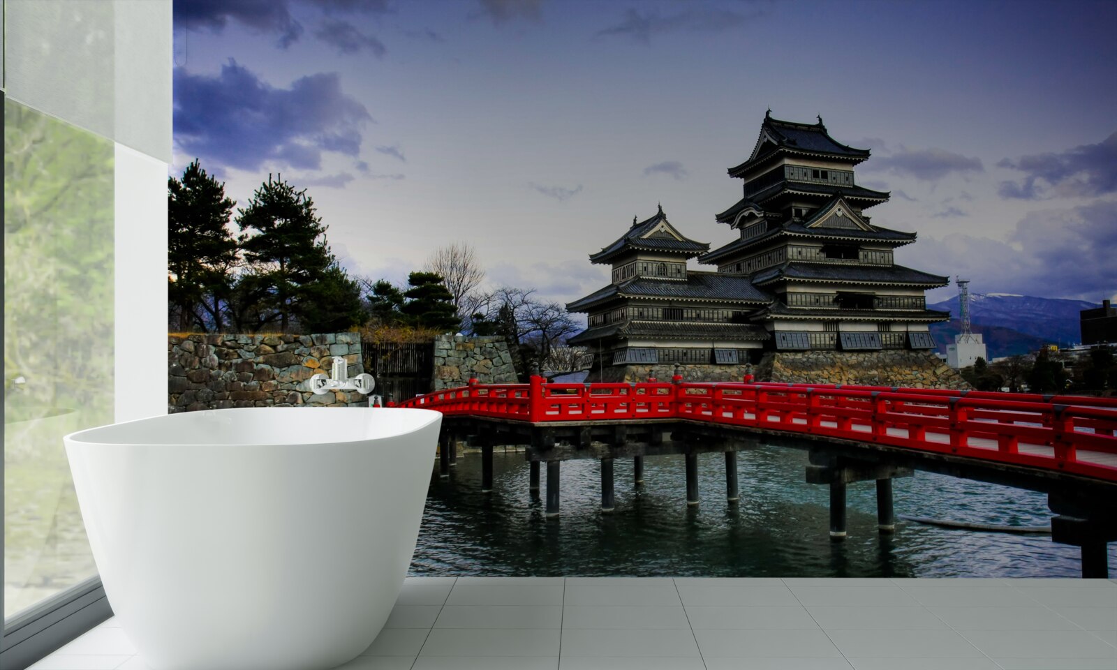 Fototapeta V Japonsku sú cez rieku chubs červený most