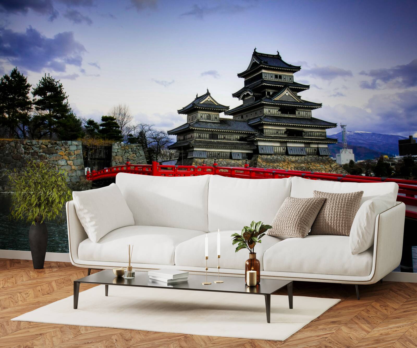 Fototapeta V Japonsku sú cez rieku chubs červený most