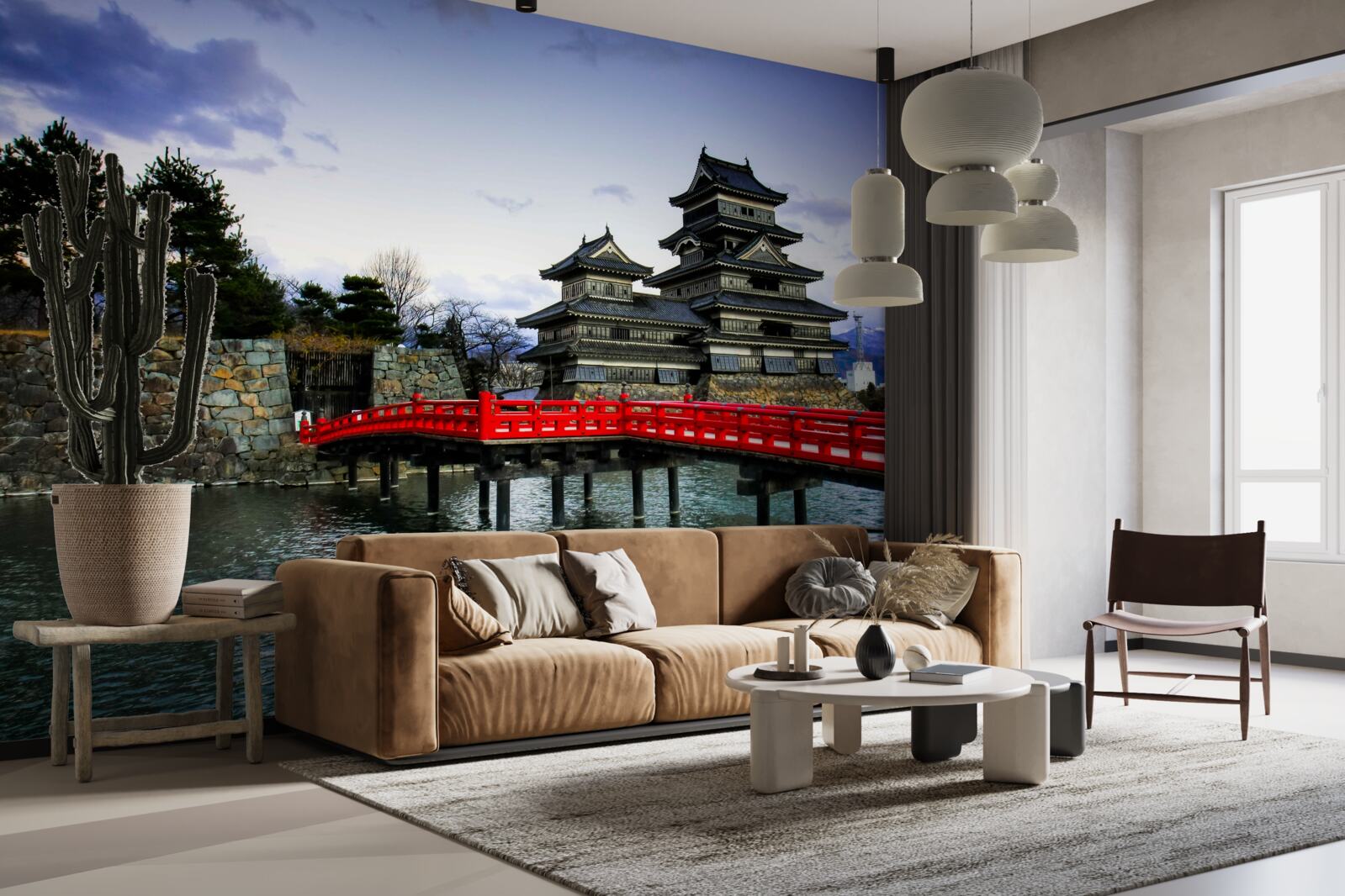 Fototapeta V Japonsku sú cez rieku chubs červený most