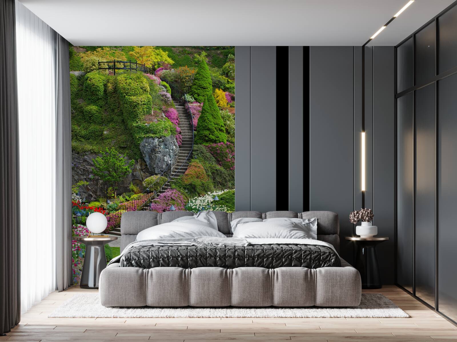 Fototapeta schody sú úplne ponorené do zelene a kvetov