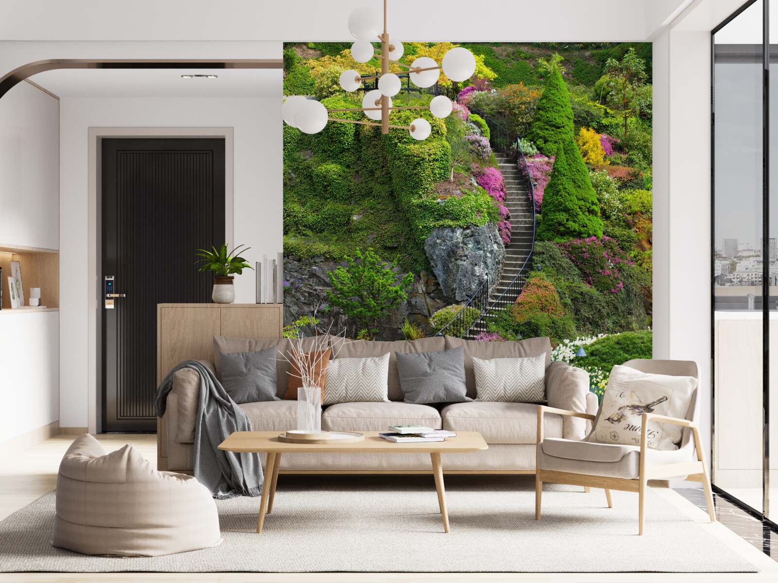 Fototapeta schody sú úplne ponorené do zelene a kvetov